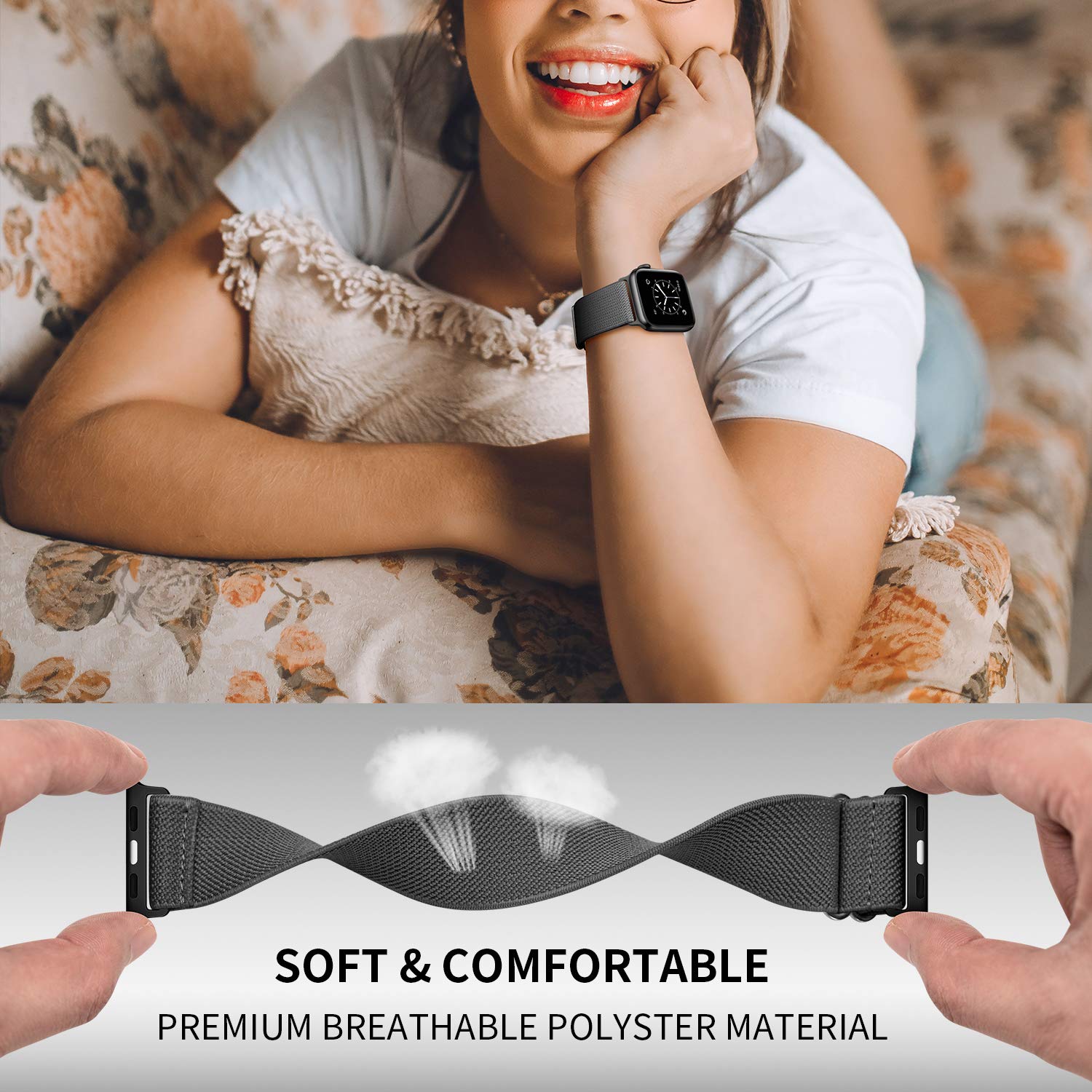 Oxwallen Stretch Solo Loop Band Compatible With Apple Watch 9/8/7/6/5/4/3 Se 2/1 41Mm 40Mm 38Mm, Adjustable Stretchy Elastic Nyl