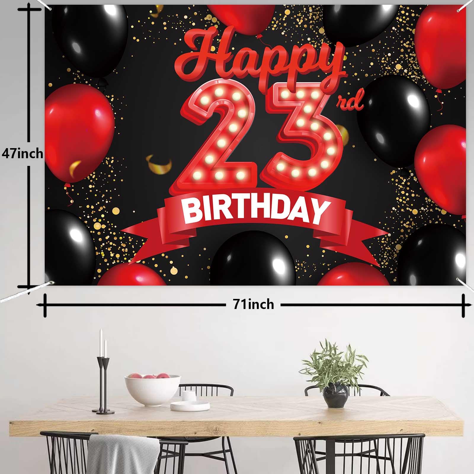 Happy 23Rd Birthday Red And Black Banner Backdrop Decorations Balloons Theme Decor For Girls Women Princess 23 Years Old Birthda