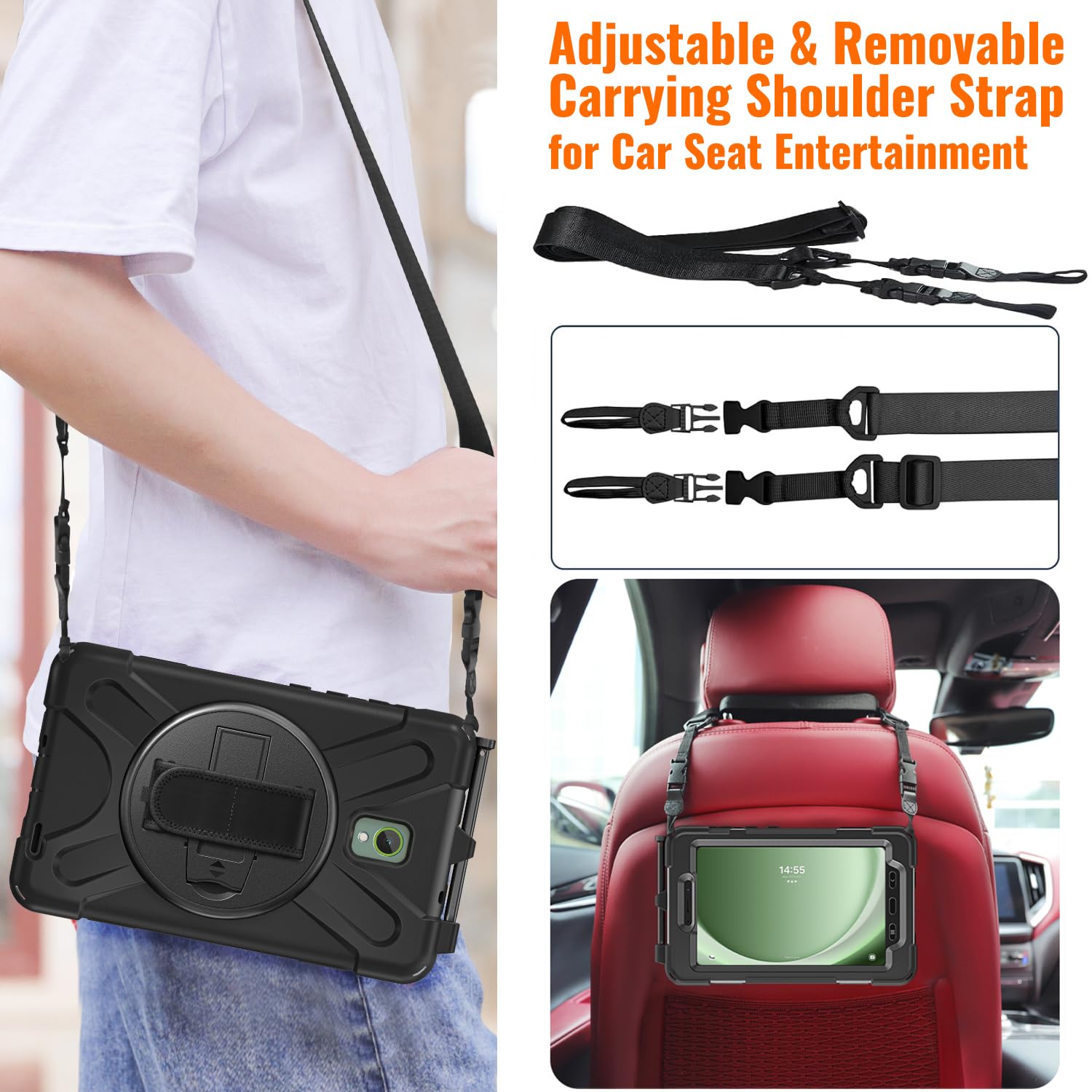 Dreamerx Samsung Galaxy Tab Active 5/Active 3 8'' Case With Strap, Shockproof Cover W/Stand Handle Hand Strap Shoulder Strap For