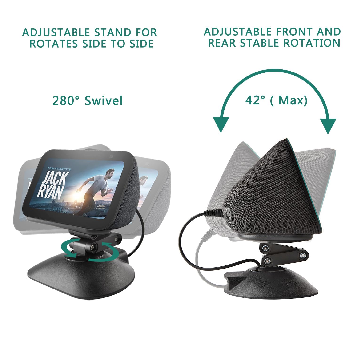 Dianves Adjustable Height Stand for Echo Show 5, Black, Aluminum, USB-C Charging Port, Tilt + Swivel Design