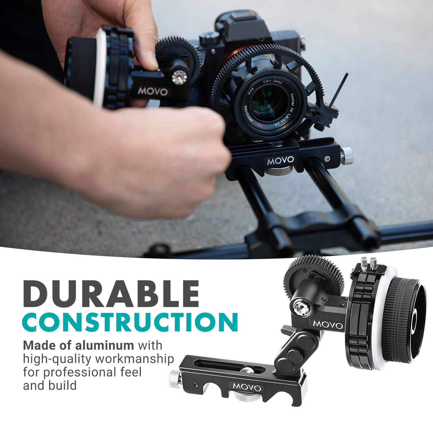 Movo F2X Precision Follow Focus System With Hard Stops And 65Mm, 75Mm, 85Mm Adjustable Gear Rings