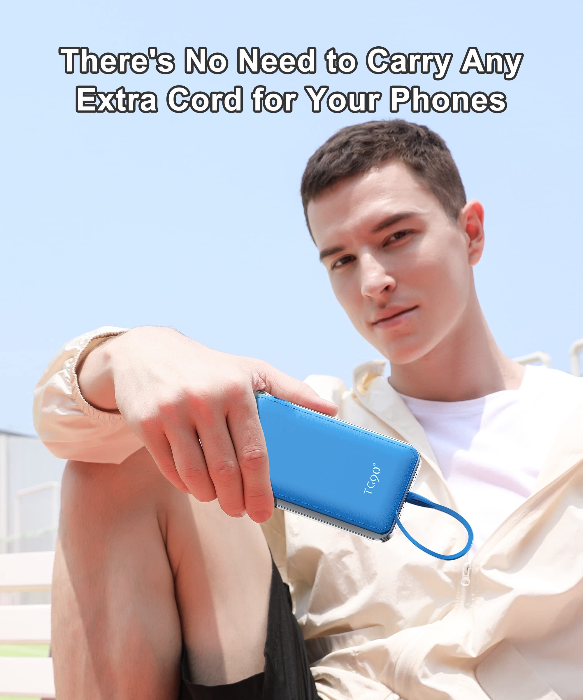 Tg90 10000Mah Power Bank Portable Charger With Built In Cables, Portable Phone Charger Battery Backup Compatible With Iphone16/1