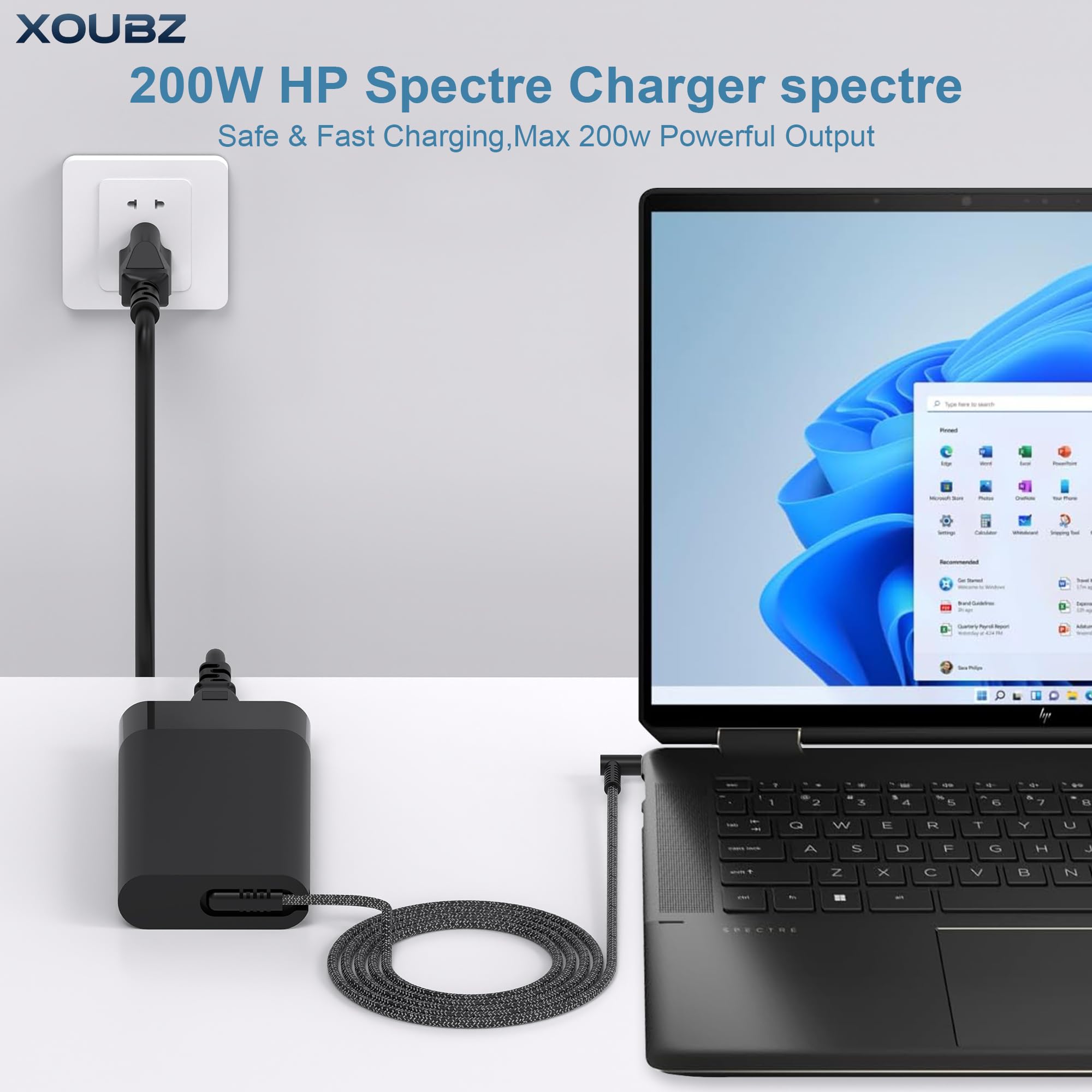 Xoubz 200W 10.3A Laptop Charger For Original Hp Omen 15 16 17 Victus 15 16 Zbook Fury Studio 15 16 Pavilion Gaming 15 16 17 Envy 16 17 Tpn Da10 L00818 850 Tpn La21 Adp 200Hb B Ac Adapter Power
