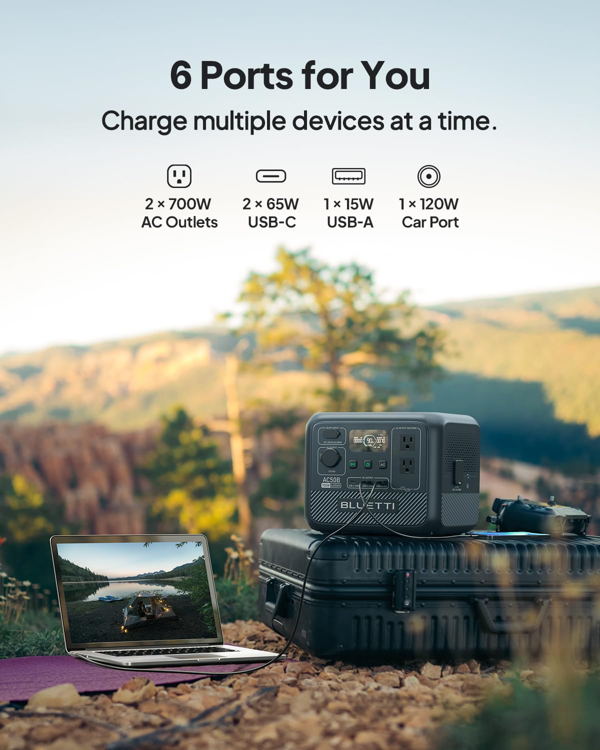 Bluetti Portable Power Station Ac50B With 120W Solar Panel Included, 448Wh/700W Solar Generator, 65W Usb C Pd Output, Lifepo4 Ba