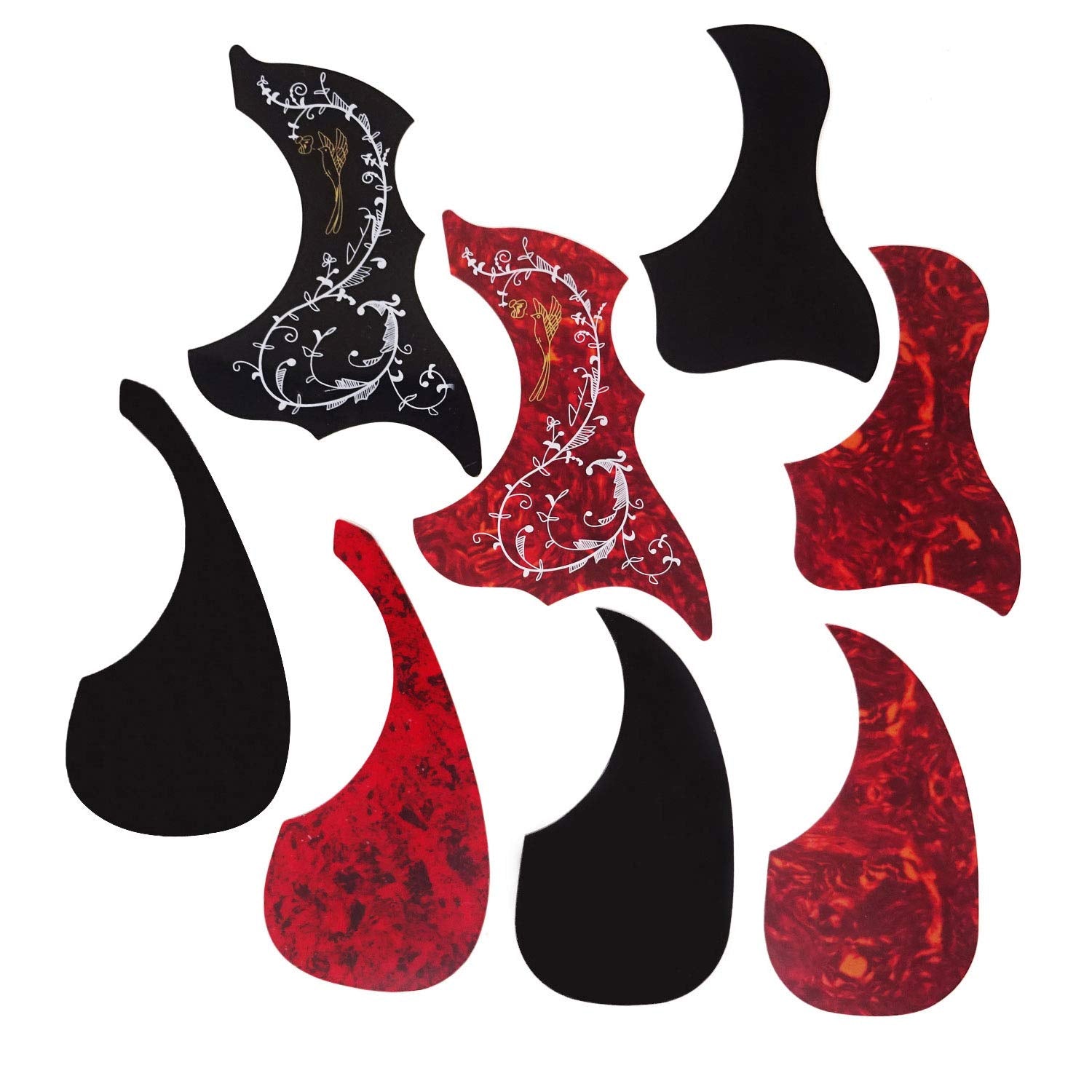 Honbay 8Pcs Self Adhesive Anti Scratch Hummingbird And Water Shaped Acoustic Guitar Pickguard