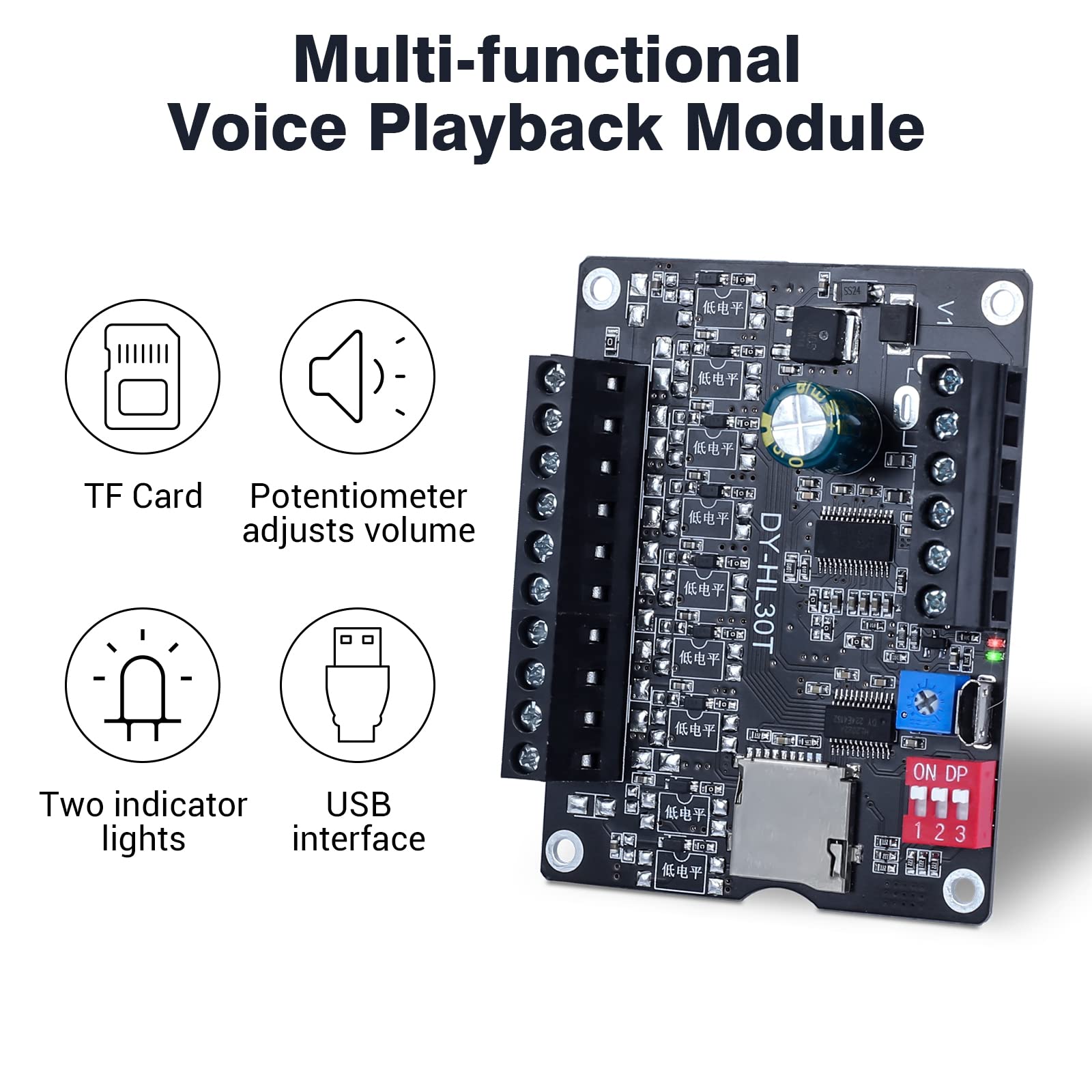 30W Voice Playback Module, Pemenol Dc 9 24V Voice Broadcast Device 9 Trigger Interfaces 8 I/O Trigger Modes Mp3 Music Player Wit