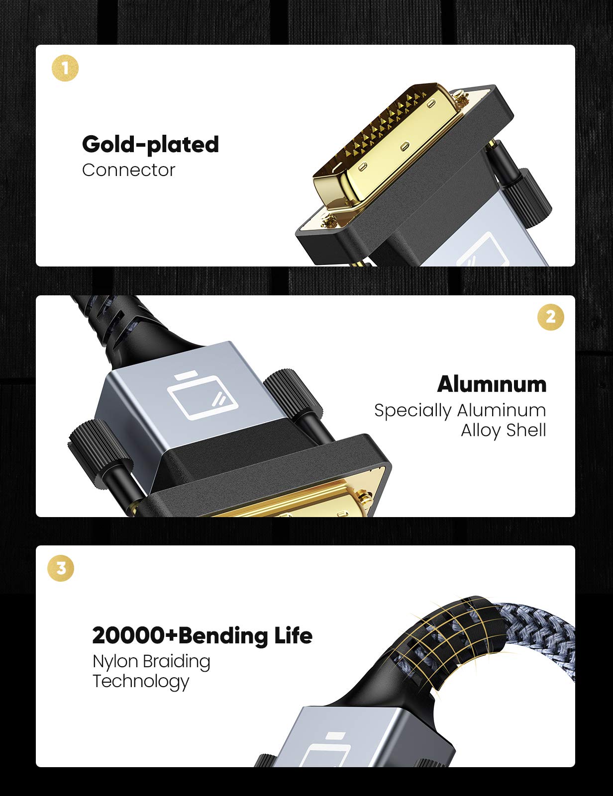 Hdmi To Dvi Cable (10 Feet) Bi Directional Nylon Braid Support 1080P Full Dvi D Male To Hdmi Male High Speed Adapter Cable Gold