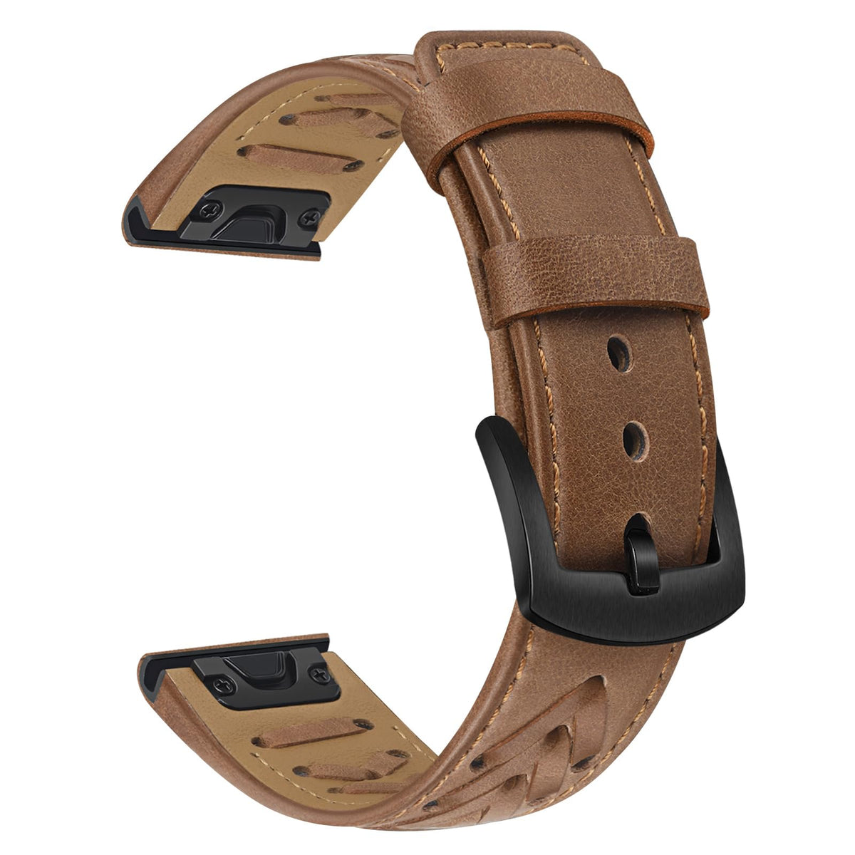 Trumirr Watch Band For Fenix 7 Pro Sapphire Solar / 6 Pro / 5 Plus, 22Mm Quick Fit Leather Watchband V Pattern Strap For Garmin