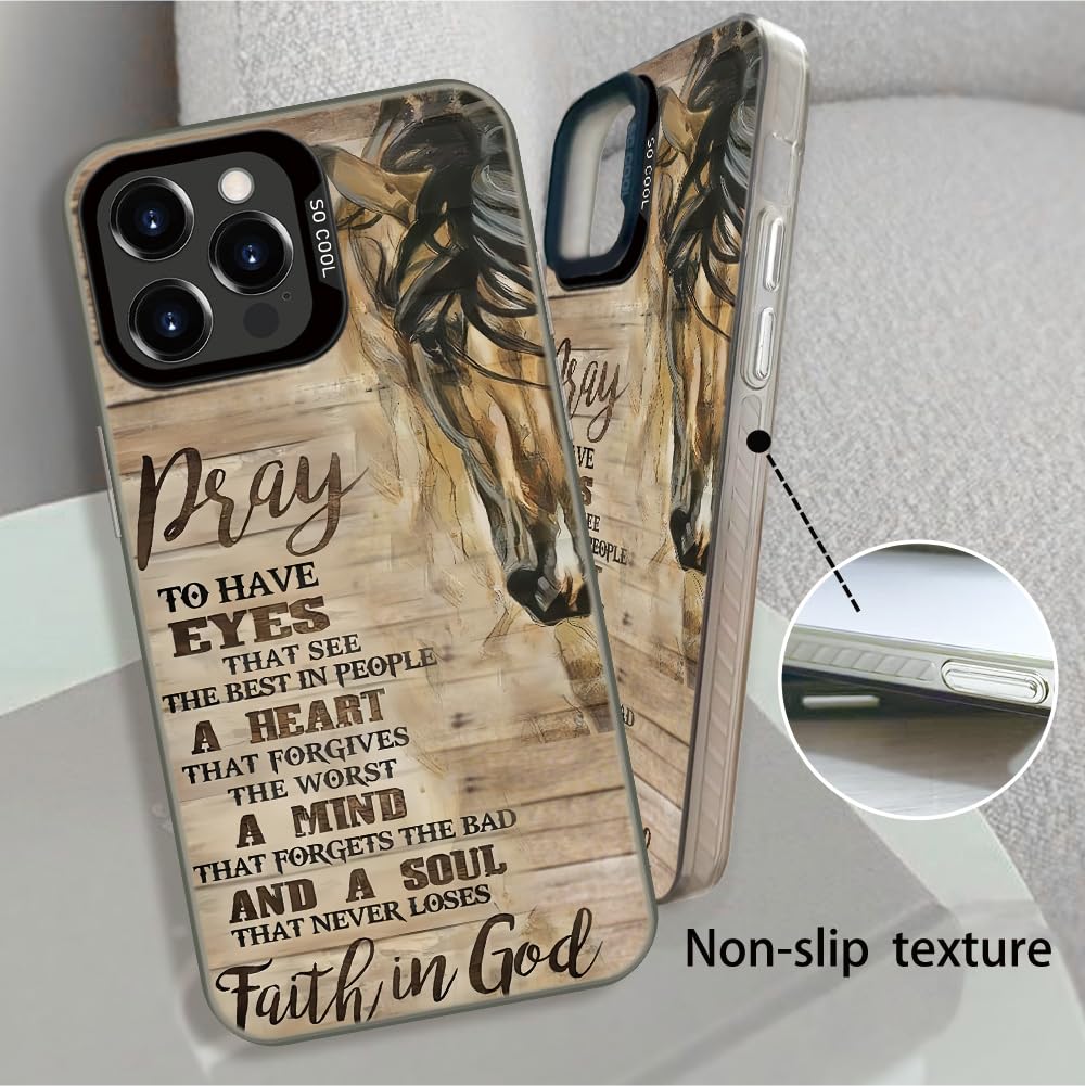 Wesbdn Horse Wood Grain Phone Case Compatible With Iphone 13 Pro Max - Faith In God - Non-Drop Cover - Shockproof Protective Cas