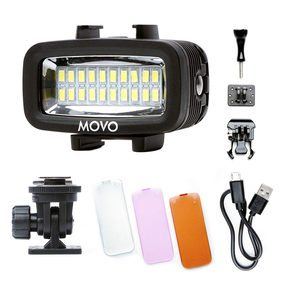 Movo Led-Wp Underwater High-Power Rechargeable Led Video Light With Action Camera And Shoe Mounts, Compatible With Gopro, Dslr -