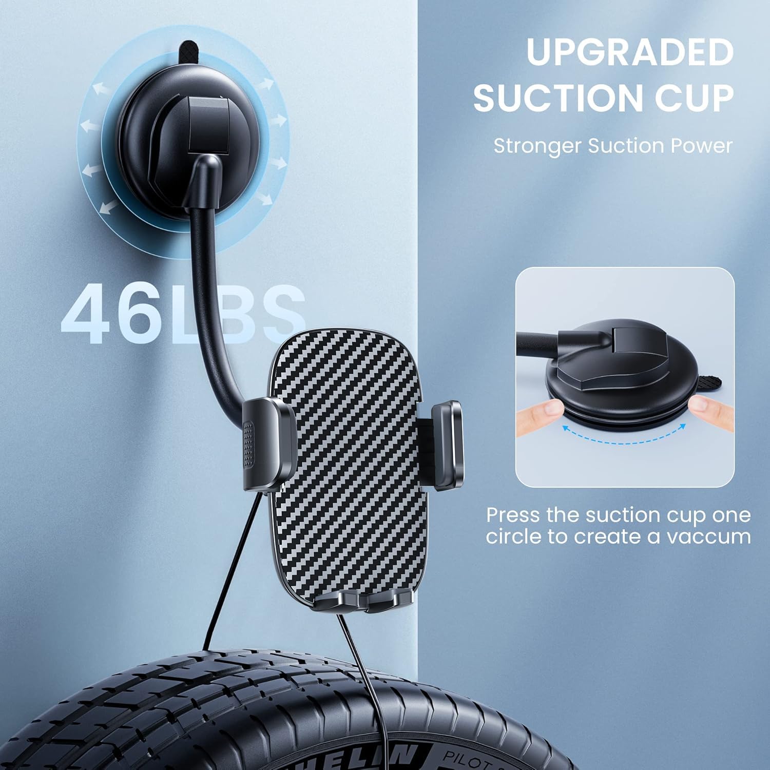 Bipopibo Car Phone Holder - Flexible Gooseneck Long Arm Phone Mount For Windshield With Washable Strong Suction Cup For All Ipho