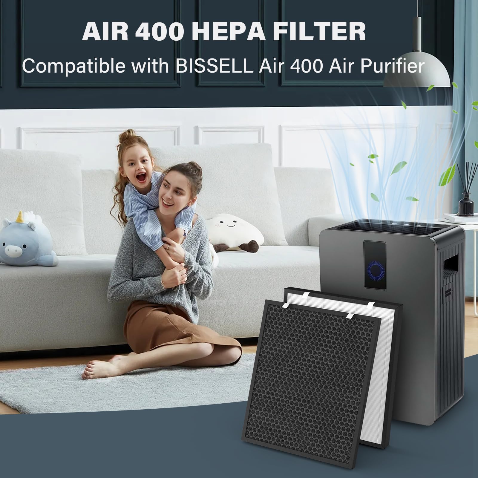 Air400 Filter Replacement For Bissell Air400, 2 True Hepa And 2 Carbon Filter With 8 Pre Filter, Compared To Part #2521,2520,336