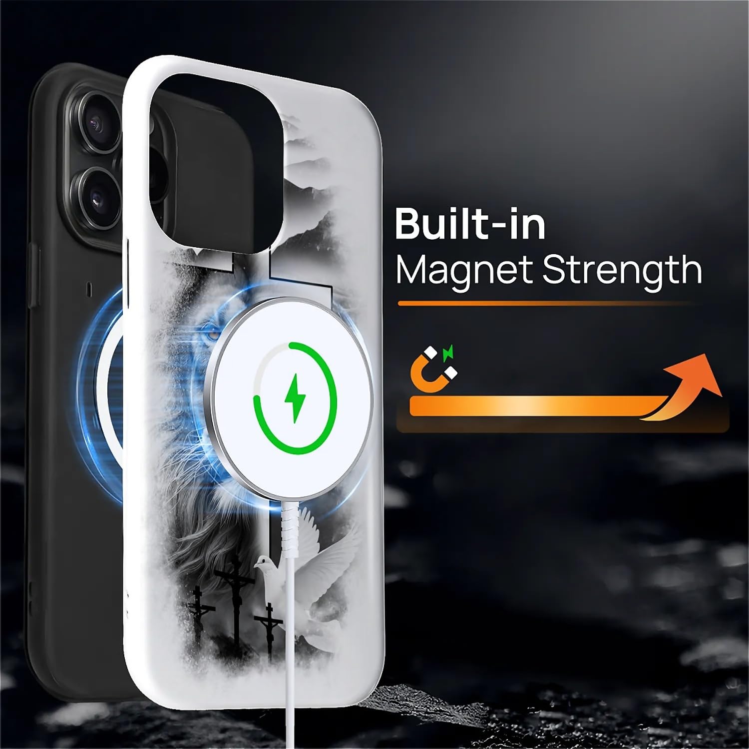 Fkbrcl4U For Iphone 15 Pro Max Case, Hybrid 2-Layer Silicone Protective Glossy Case For Magsafe For Iphone 15 Pro Max Lion Cross