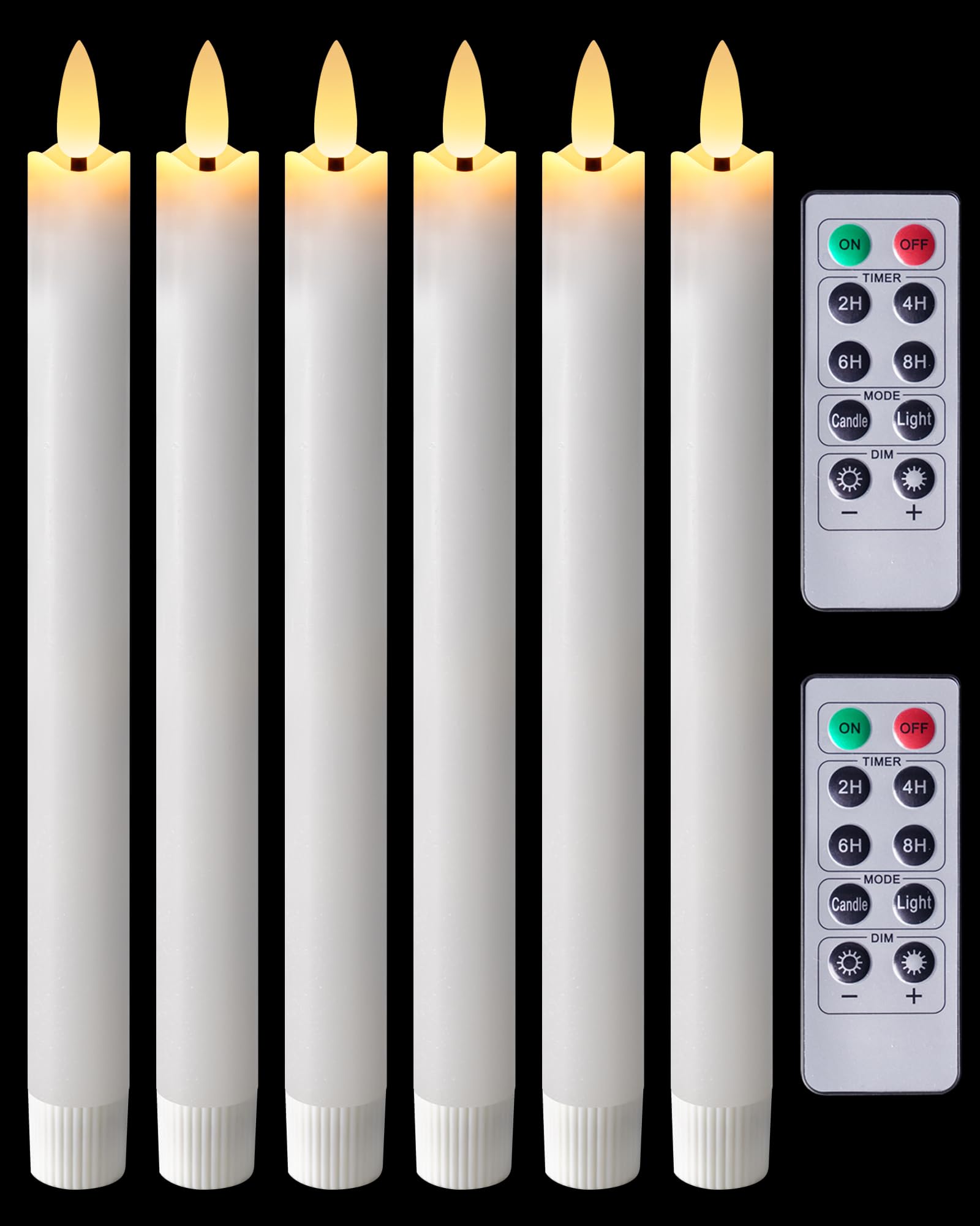 Homemory Waxy Flameless Taper Candles With Remote Timer Dimmer, Battery Operated Candlesticks Flickering, Led Window Candles Rea