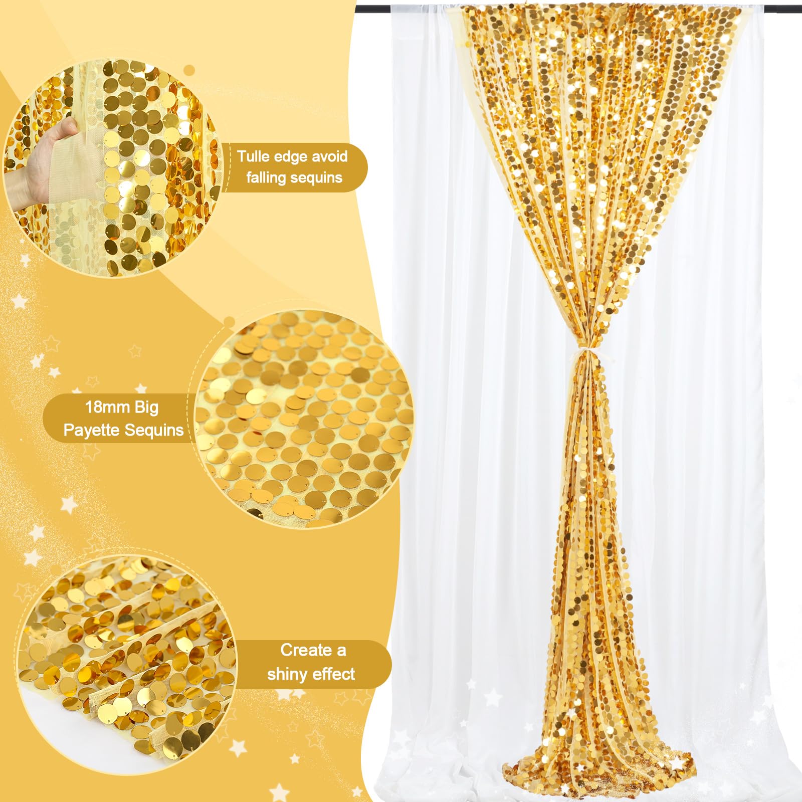 Big Payette Sequin Backdrop 4Ftx8Ft Gold Shimmer Backdrop Curtains Glitter Fabric Drapes For Birthday Party Baby Shower Decorati