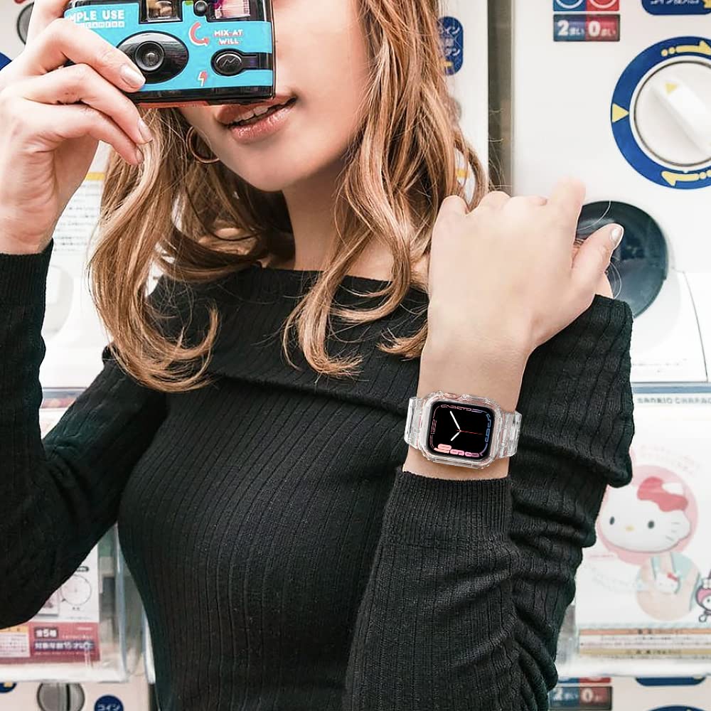 Amband Compatible With Apple Watch Series 9/8/7/Se (2Nd)/Se/6/5/4/3 Bands Clear For Women 41Mm/40Mm/38Mm With Case, Nice Cute Cr