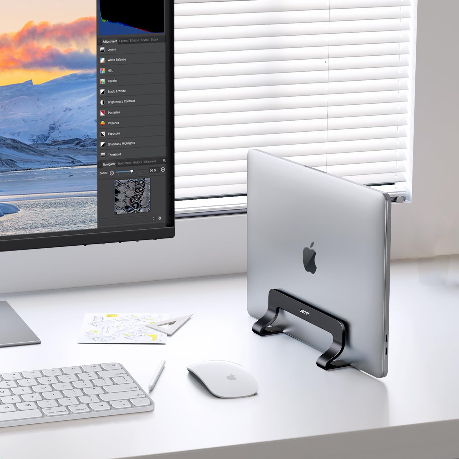 Ugreen Vertical Laptop Stand Dock Aluminum Compatible With Macbook Pro, Macbook Air Laptop Holder For Desk Vertical Adjustable F