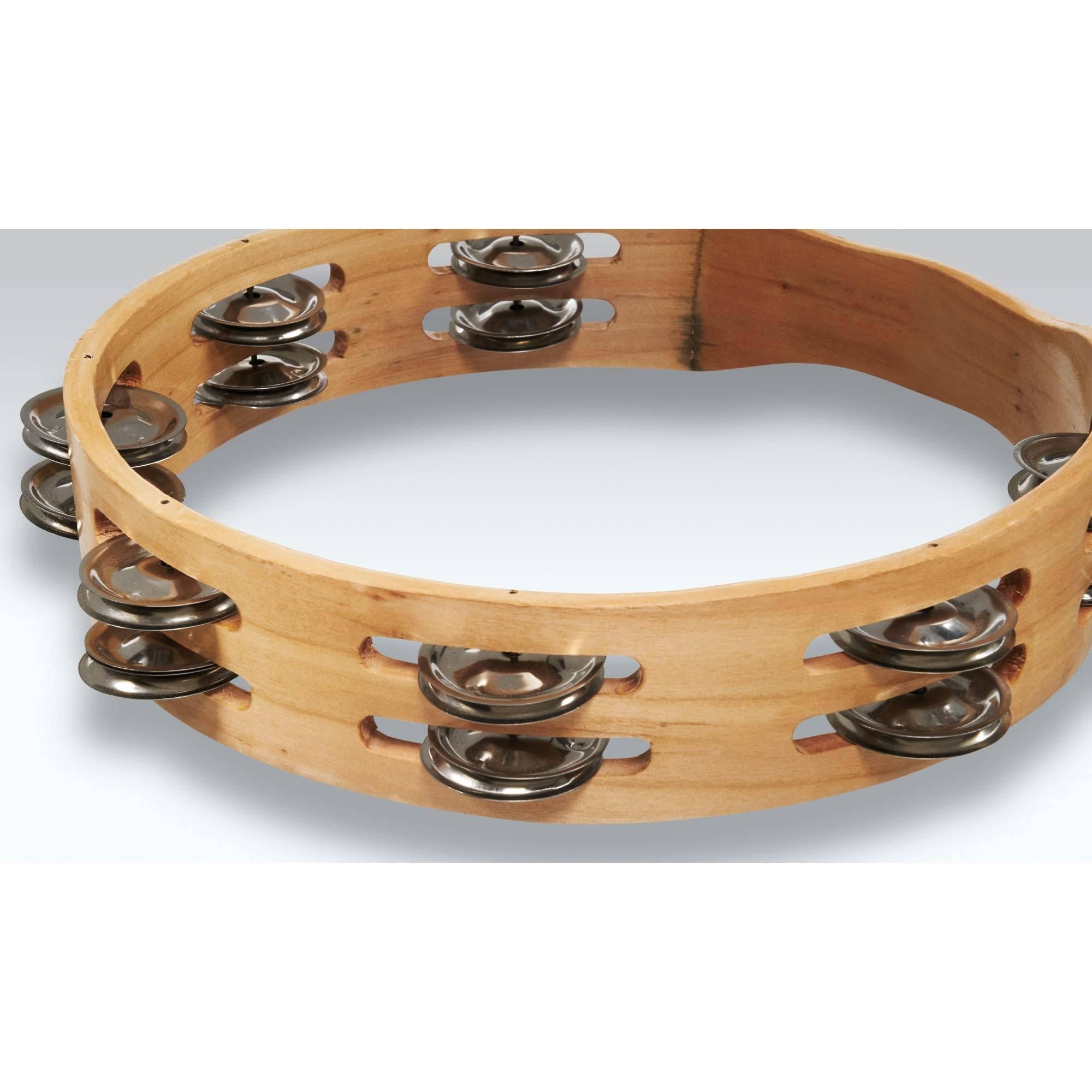 Cp390 10'' Wood Tambourine, Headless, Double Row Jingles