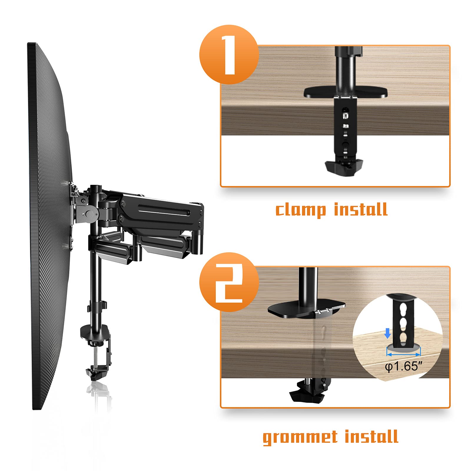 Pholiten Triple Monitor Stand,Triple Monitor Mount,Triple Gas Spring Monitor Arm,Monitor Stands For 3 Monitors,3 Monitor Desk Mo