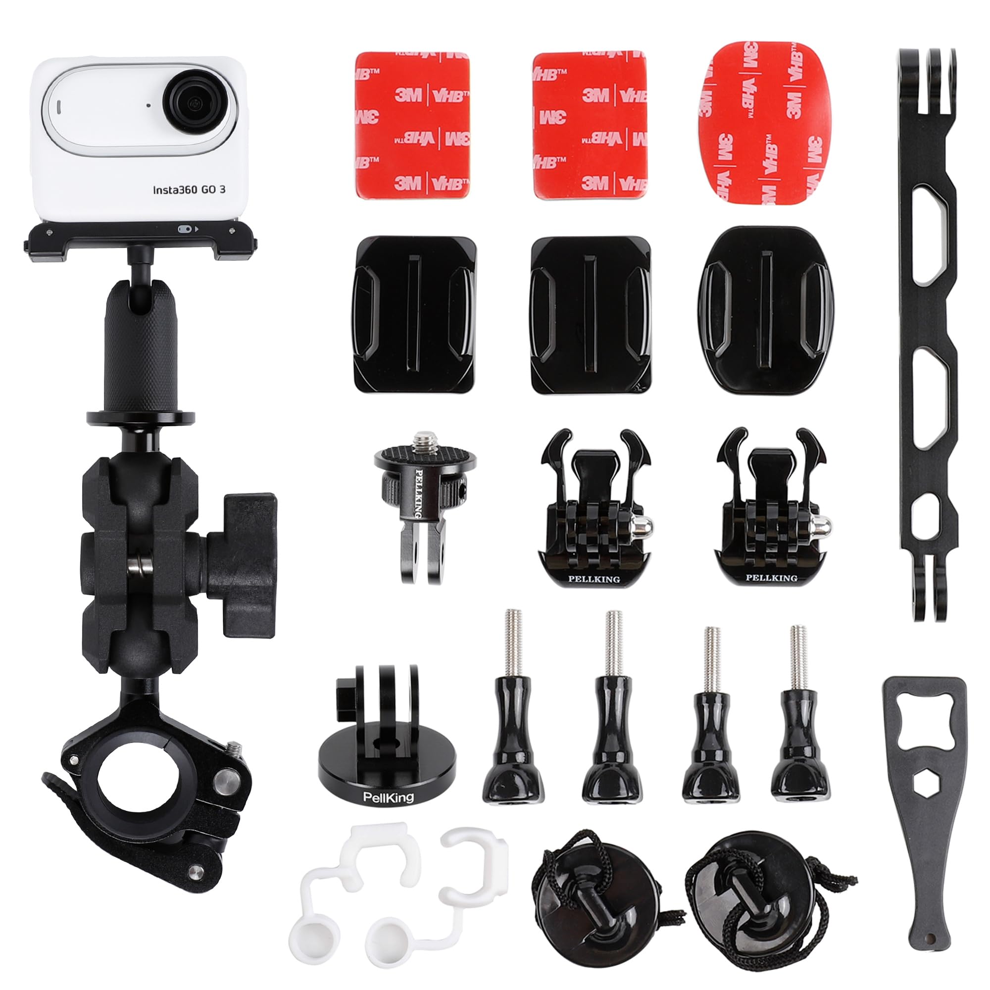 Motorcycle Bike Handlebar Helmet Mount Bundle For Insta360 X4,Go 3,X3,X2,One Rs 1 Inch 360 Edition, One Rs Twin,One R,Gopro 12/11/10/9/8/7/6/5 Blcak Max Camera, With Helmet Extension Arm Adhesive Kit