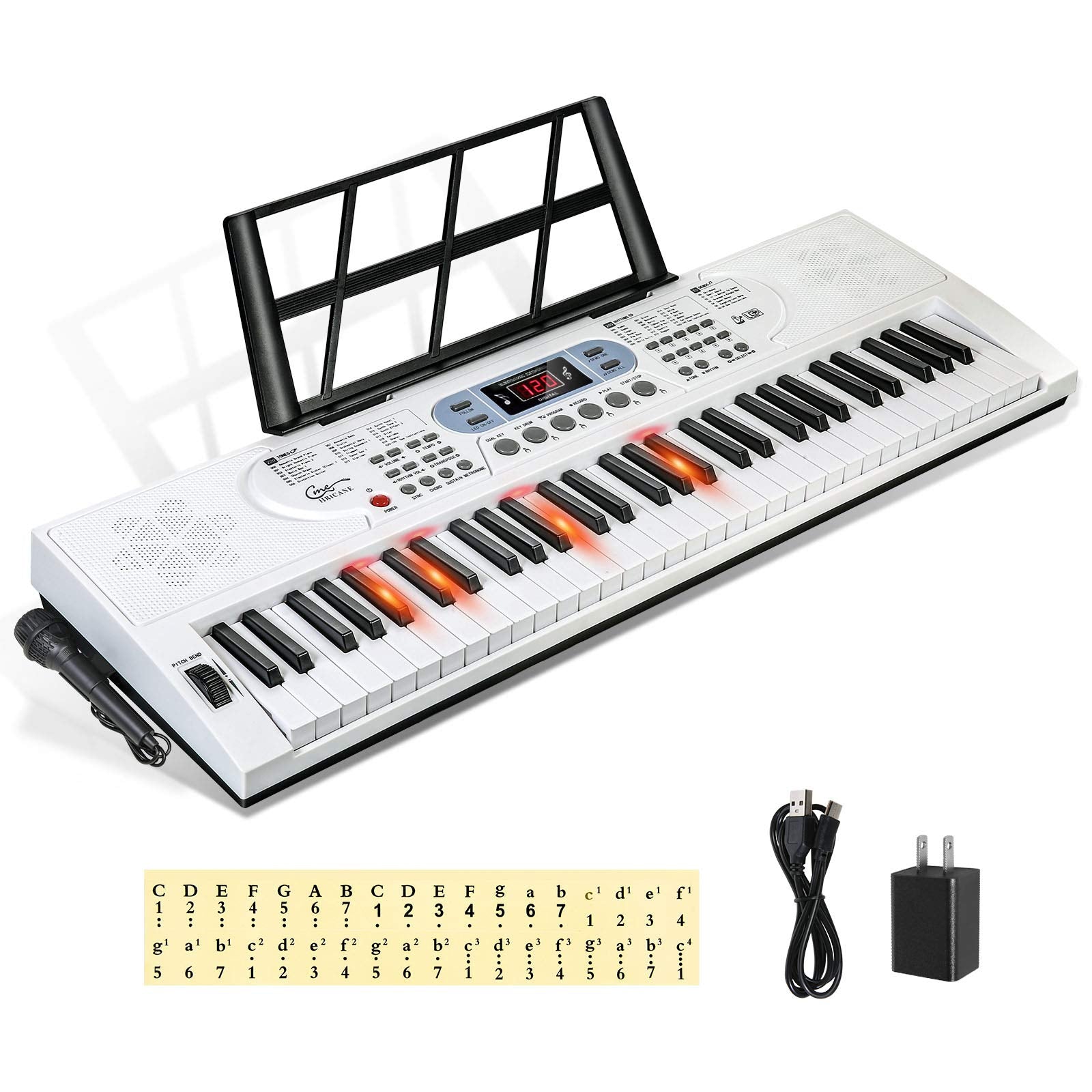 Hricane Keyboard Piano Lighted Keys For Beginner Adults Teens Kids, 61 Key Electronic Music Keyboard With Teaching Modes Powered