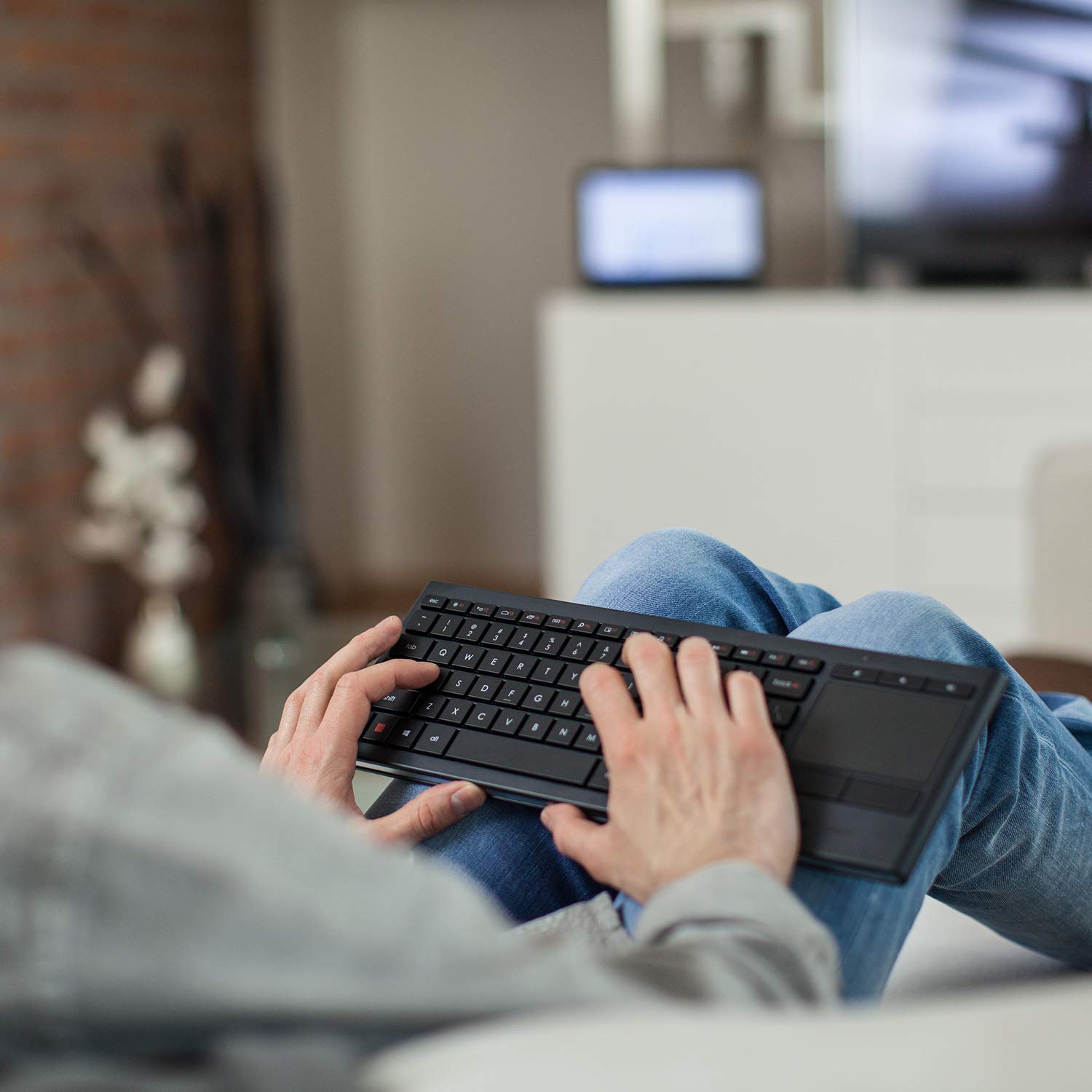 Logitech K830 Illuminated Living Room Keyboard With Built In Touchpad   Easy Access Media Keys And Shortcut Keys For Windows Or