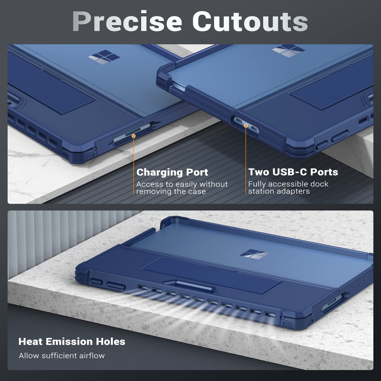 MoKo Case Compatible with Microsoft Surface Pro 11, Surface Pro 10, Surface Pro 9 13 Inch, All in One Protective Rugged Cover with Hand Strap, Compatible with Type Cover Keyboard, Blue