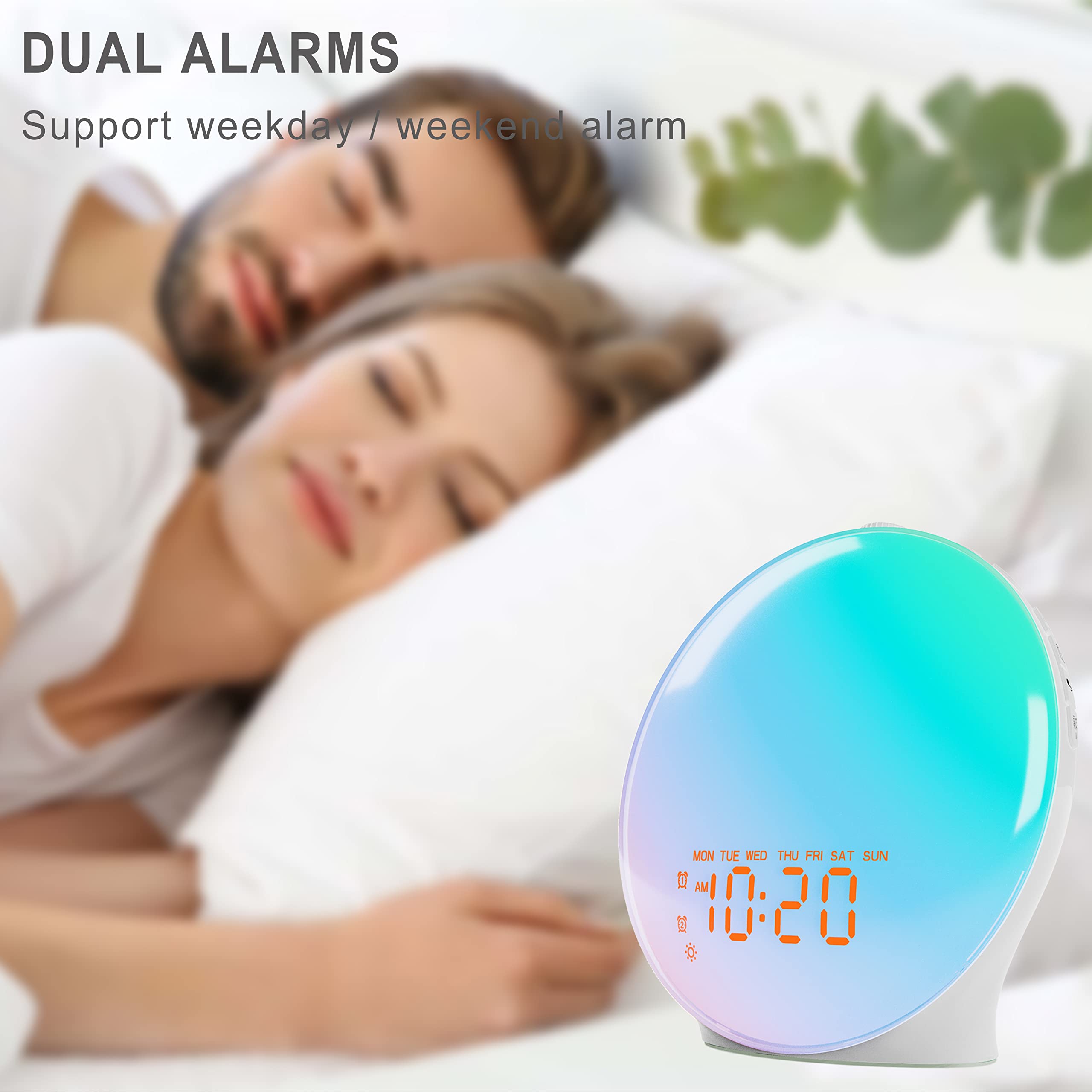 Jall Wake Up Light Sunrise Alarm Clock For Kids, Bedroom, Full Screen With Sunrise Simulation, Dual Alarm, Fm Radio, 15 Nightlig