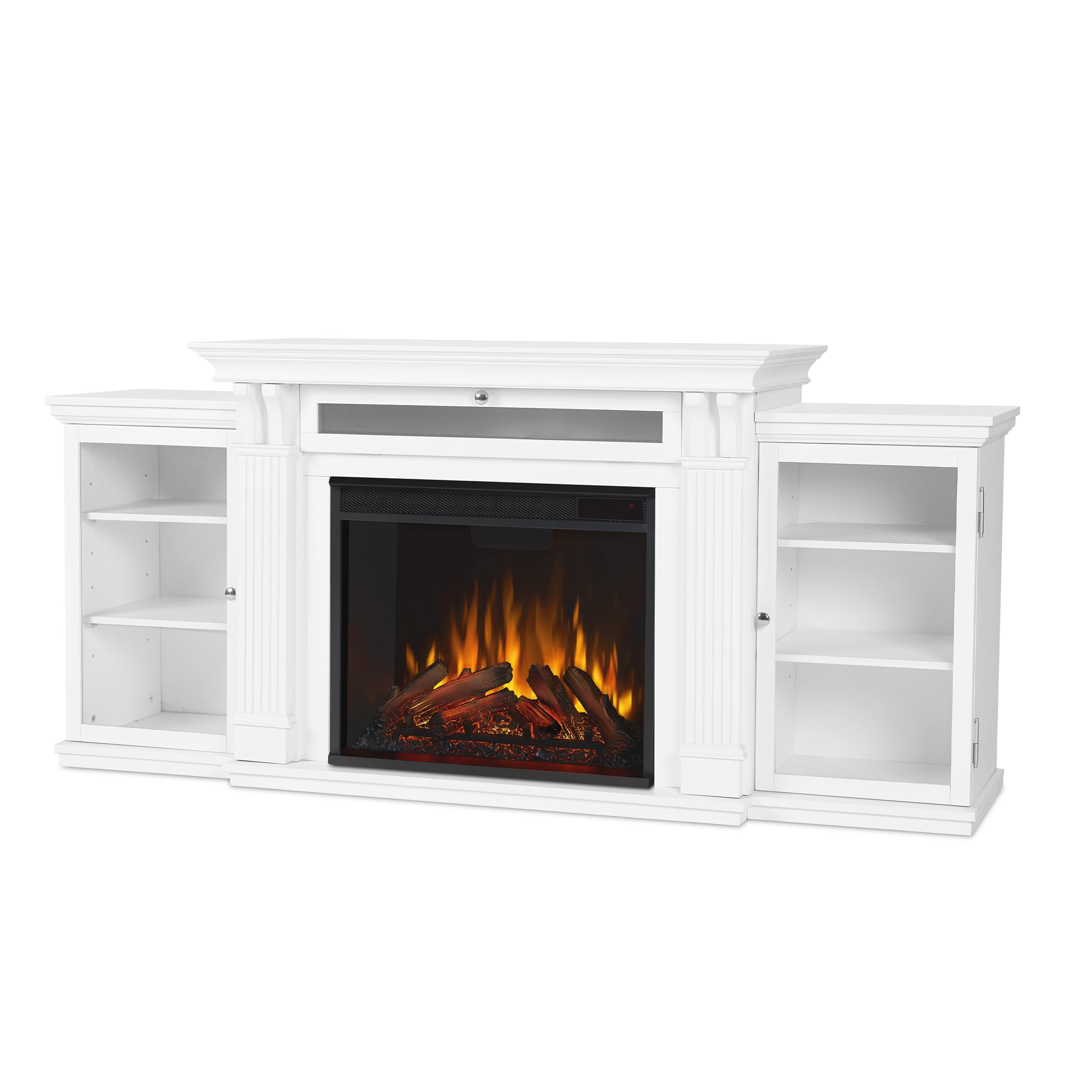 Real Flame Calie 67'' Tv Stand With Electric Fireplace In White, Entertainment Center With Electric Fireplace, Living Room Tv St