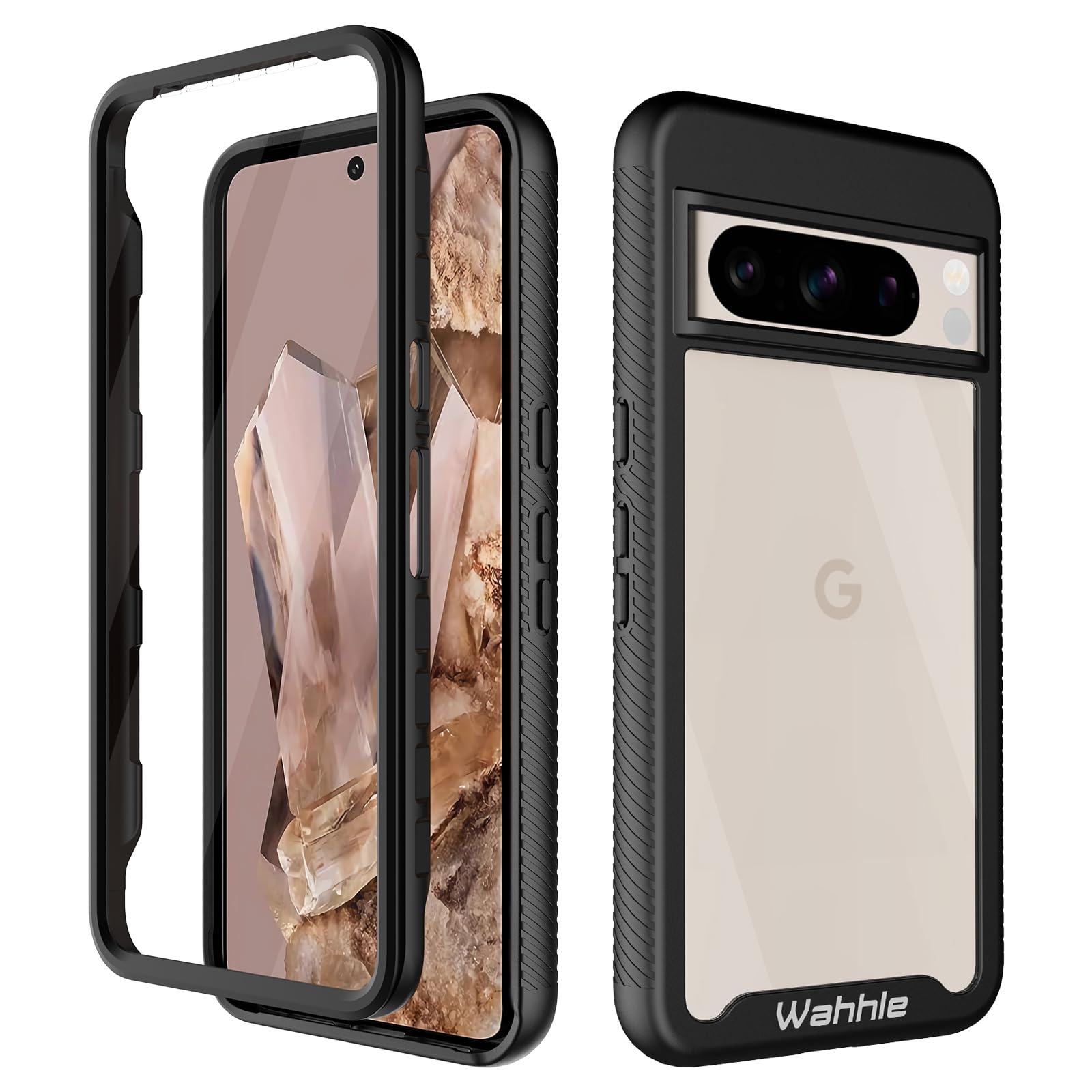 Wahhle Compatible With Google Pixel 8 Pro Case, Built In Screen Protector Full Body Shockproof Slim Fit Bumper Protective Phone