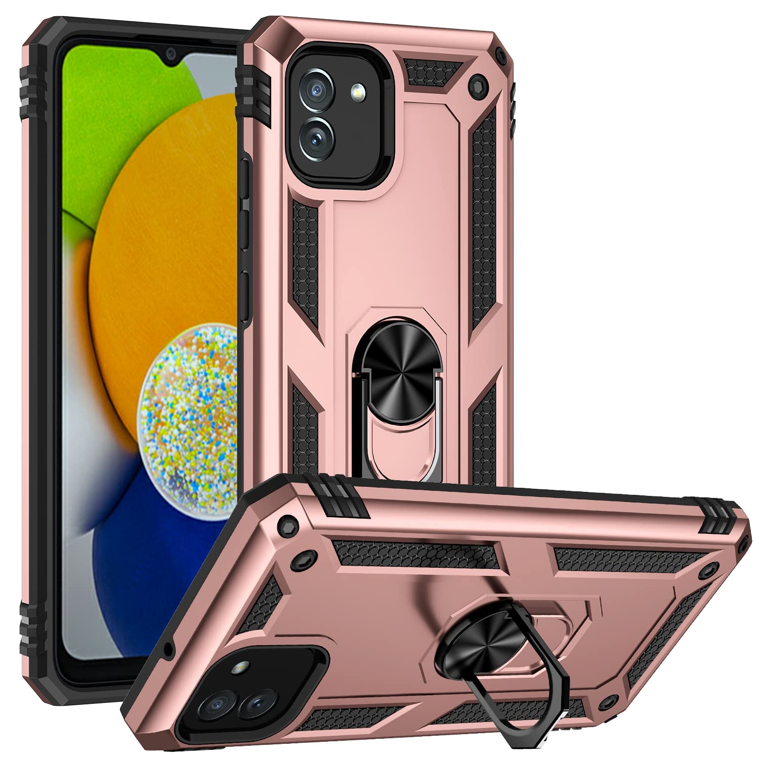 DINGXIN Galaxy A03 Case, Samsung A03 Phone Case, [Military Grade] Metal Ring Stand Car Mount Shockproof Protective Case for Sams