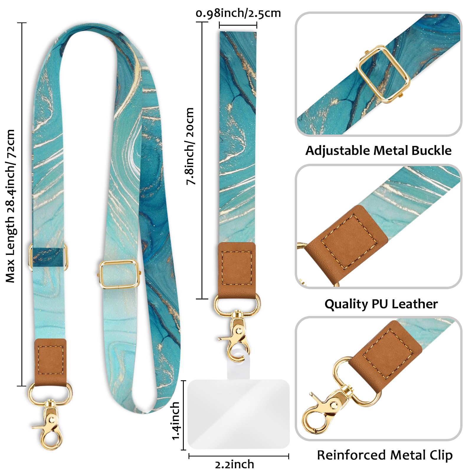 Piefly Phone Lanyard Crossbody Wrist Strap, Green Marble Cell Phone Lanyards For Around The Neck Wristlet Shoulder, Adjustable P