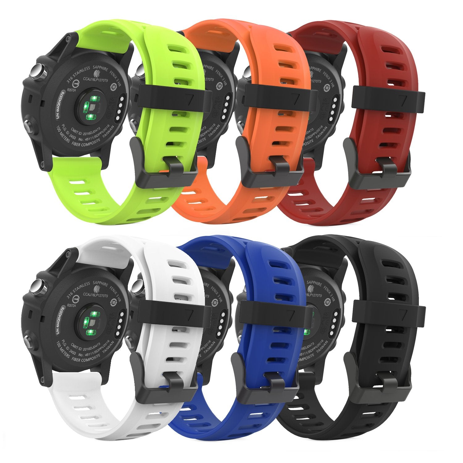 MoKo Band Compatible with Garmin Fenix 3, [6PCS] Soft Silicone Replacement Watch Band for Garmin Fenix 3/Fenix 3 HR/Fenix 5X/5X 