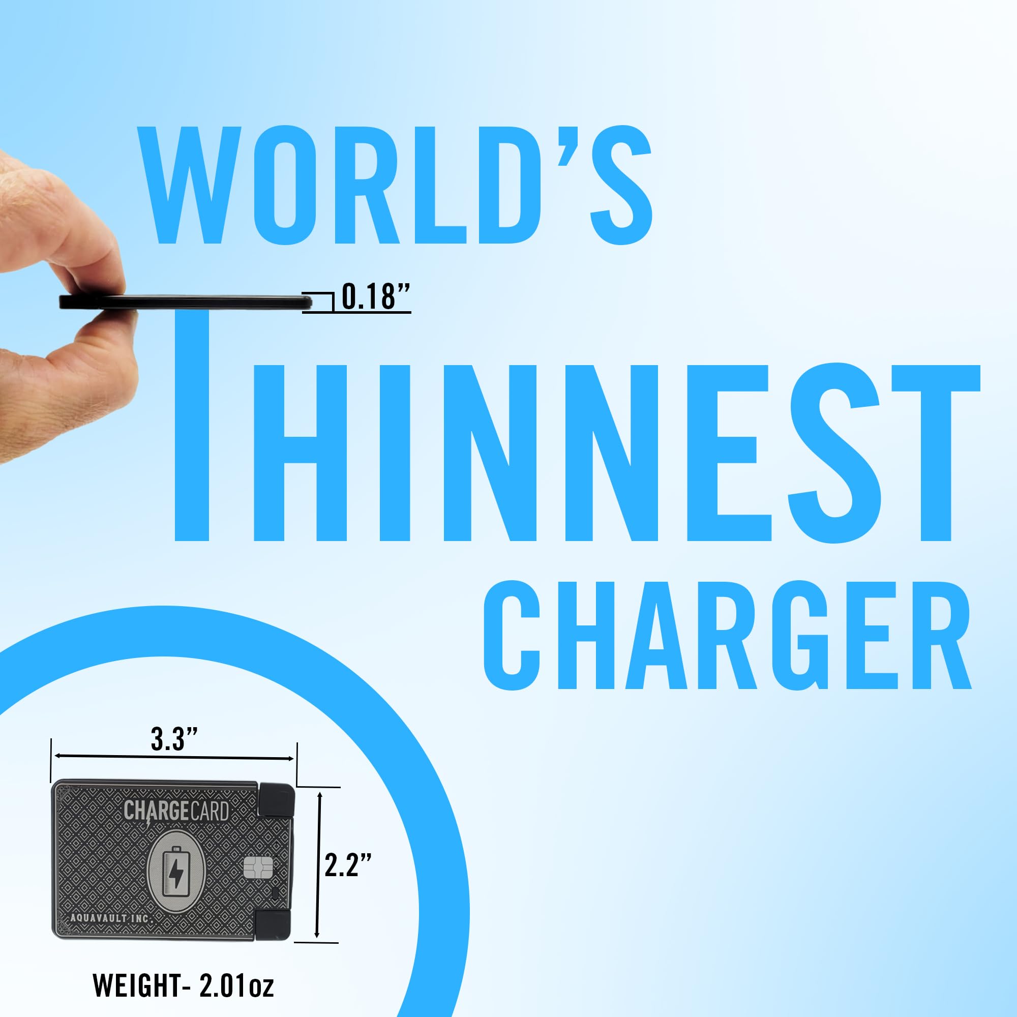 Aquavault Chargecard Portable Phone Charger & Power Bank   Fast Charging And Compact   Interchangeable Cables (Lightning, Usb C,