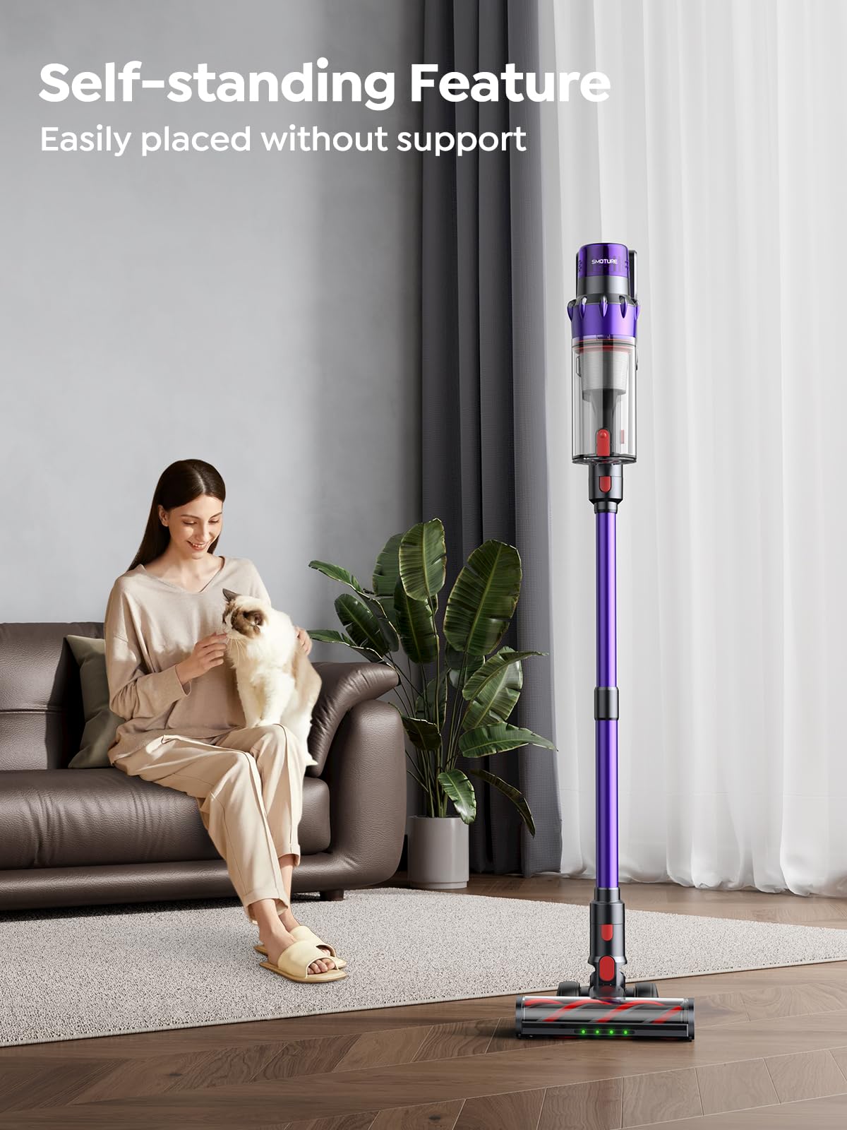 Cordless Vacuum Cleaner, 550W 45Kpa 60 Mins Runtime Vacuum Cleaners For Home, Stick Vacuum With Self Standing, Wall Mount Chargi