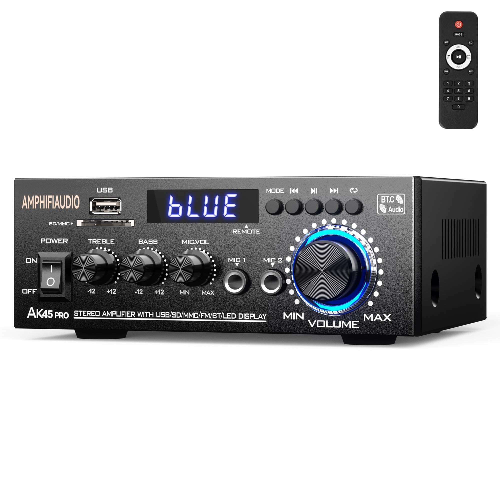 AK45 Pro Stereo Amplifier Home Audio Stereo Receivers,Rated Power 50W x2, Max 800W, Bluetooth 5.0 2.0 Channel Audio Receiver for