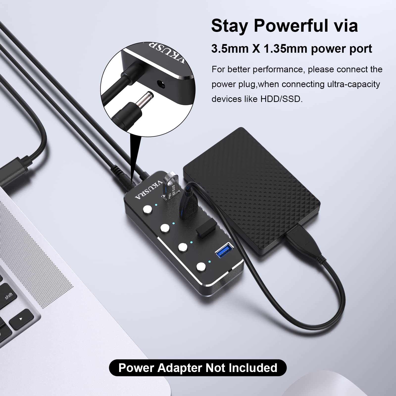 Usb Hub,Vkusra 4 Port Usb 3.0 Hub Splitter With 4Ft Usb Long Cable And Individual Led On/Off Switch,Usb Port Expander For Laptop Pc