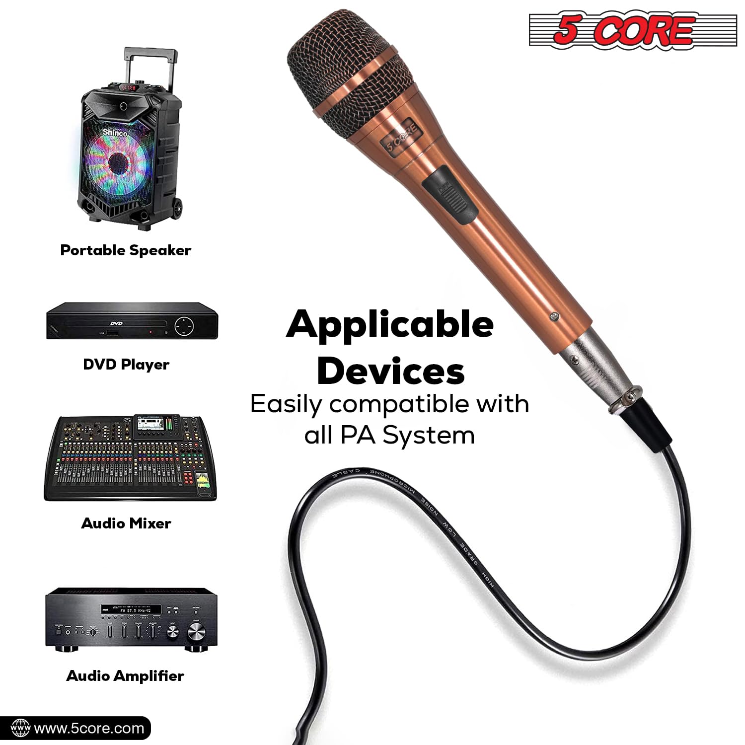 5 Core Professional Dynamic Vocal Microphone Neodymium Cardioid Unidirectional Handheld Mic For Speakers, Karaoke W/Steel Mesh G