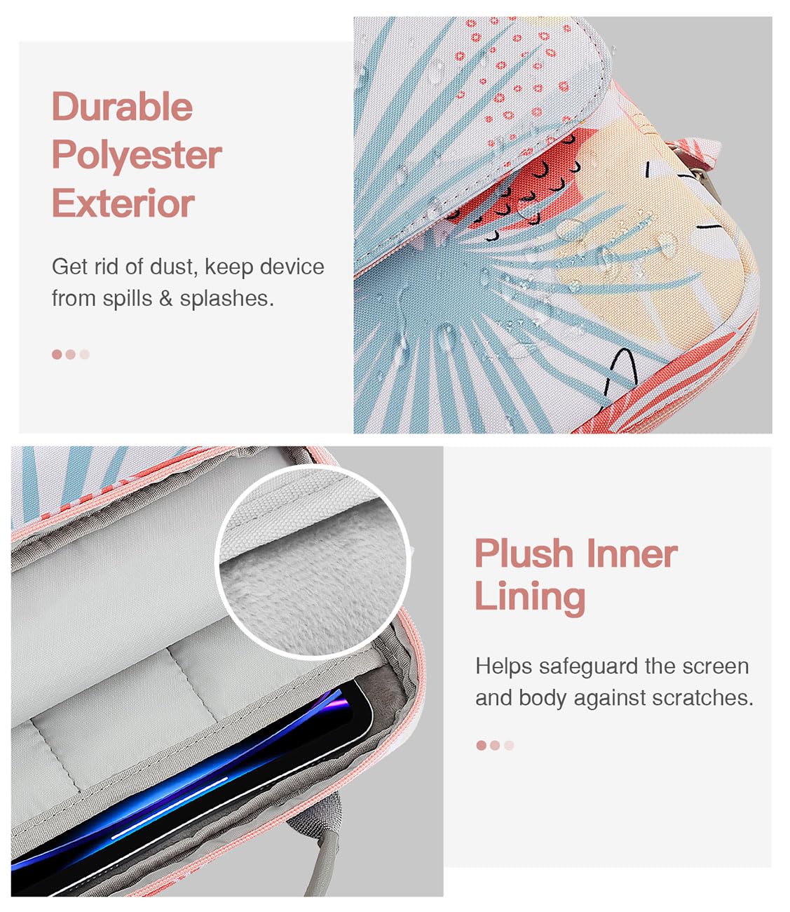 MoKo 9 11 Inch Tablet Sleeve Bag Handle Carrying Case with Shoulder Strap Fits New 11 inch iPad Pro M4/iPad Air M2, iPad 10th 10.9, iPad 9/8/7th 10.2, iPad Air 5/4th 10.9, Tab S8/S9 11, Tropical Leaf