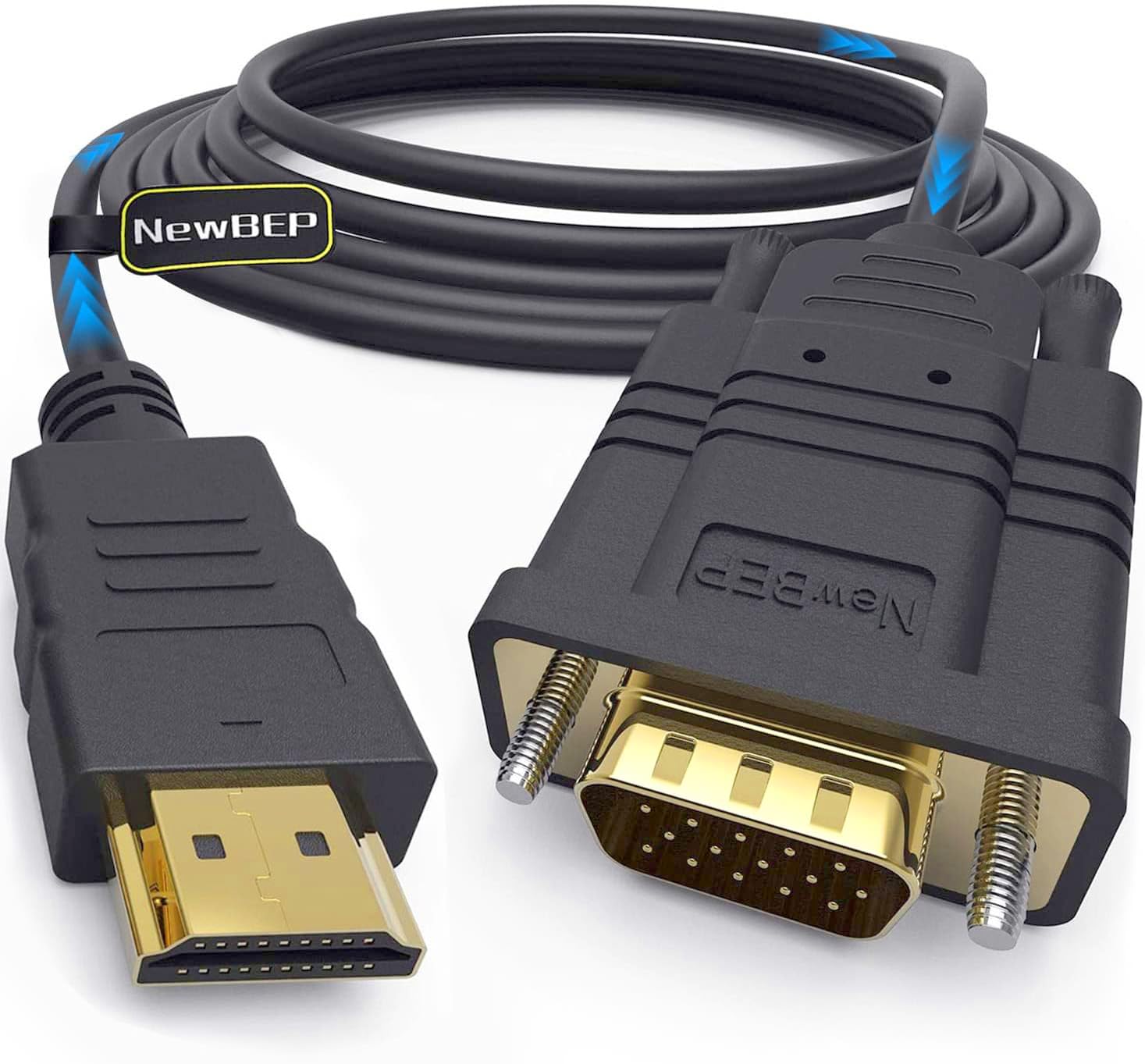 Newbep Hdmi To Vga Adapter Cable, 6Ft/1.8M Gold Plated 1080P Male Active Video Converter Cord Support Notebook Pc Dvd Player Lap