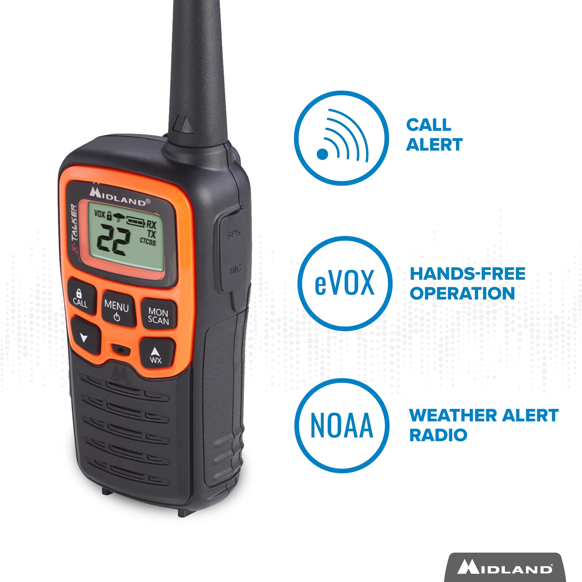 Midland  T51X3Vp3 X Talker Walkie Walkie   Long Range Two Way Radio For Camping Hiking Hand Held Rzr Frs Compact Radio Utv Communication Noaa Weather Scan   Black/Orange, 3 Radios