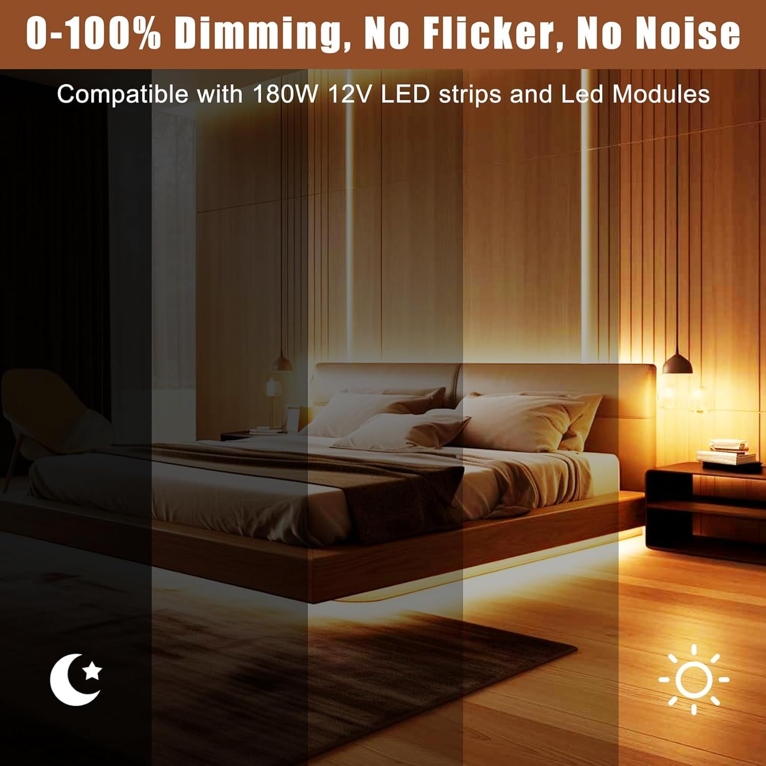 12V Dimmable Led Driver, 180W Triac Elv/Mlv Led Transformer Compatible With Lutron&Leviton Switches, Dimmable Led Power Supply18