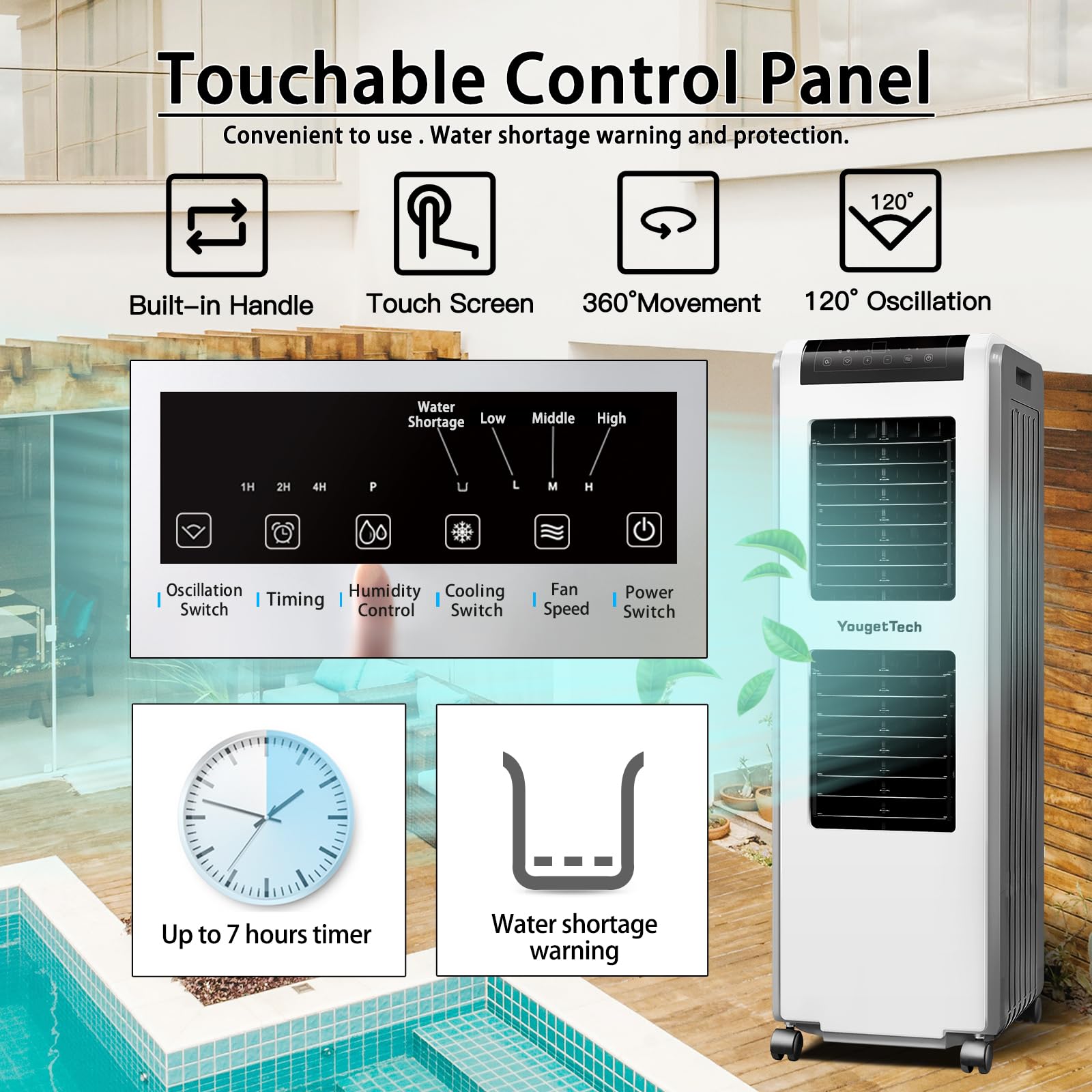 2500Cfm Evaporative Air Cooler With Remote Control, 210W, 3 Speeds Portable Air Conditioner For Patio Outdoor, 8 Gal Water Tank,