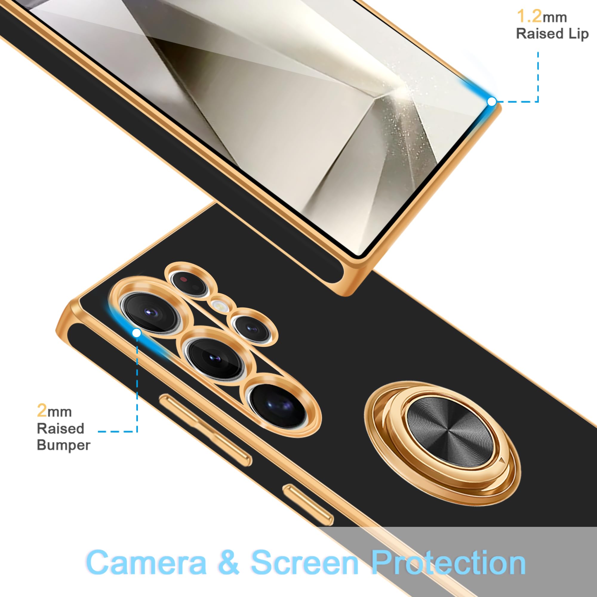 Fingic For Samsung Galaxy S24 Ultra Case[With 360 Ring Holder Stand] [Support Magnetic Car Mount]Kickstand For Women Girl Slim T