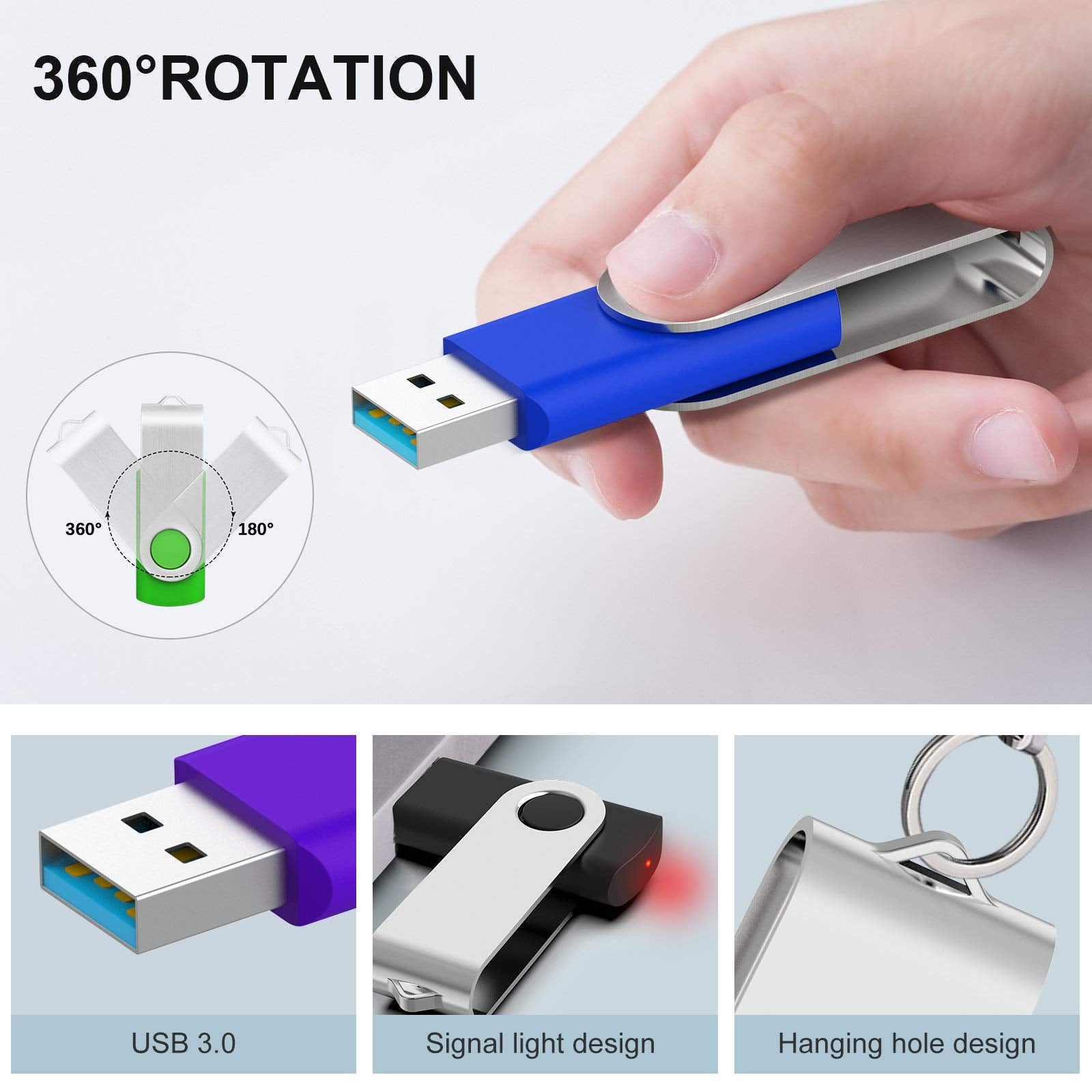 Kootion 5 Pack 32Gb Usb 3.0 Flash Drives Swivel Flash Drive 3.0 Thumb Drives Usb Drive 3.0 High Speed Pen Drives 32G Memory Stic