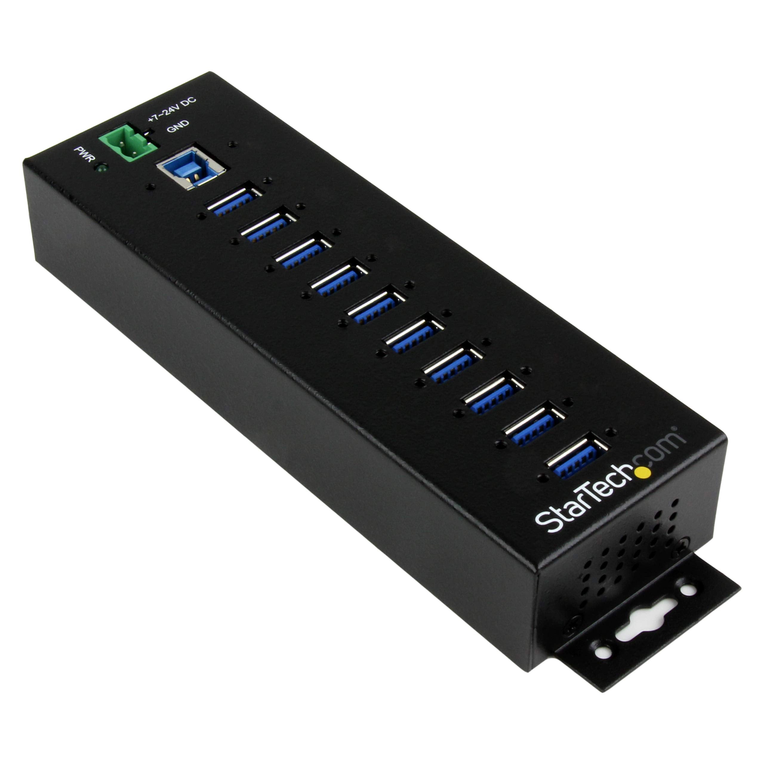 Startech.Com 10 Port Usb 3.0 Hub With Power Adapter   Metal Industrial Usb A Hub With Esd & 350W Surge Protection   Din/Wall/Des