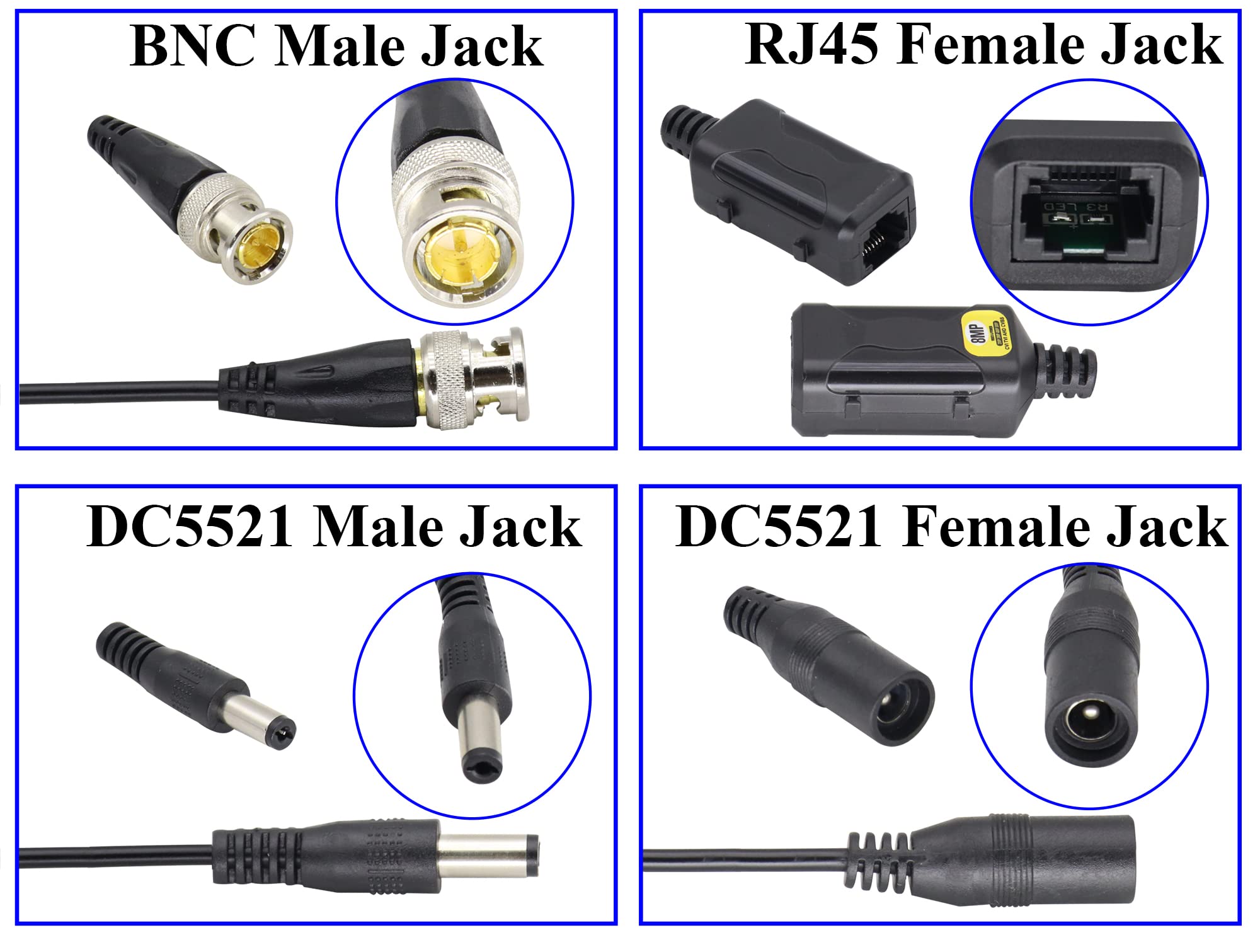 Zdycgtime 8Mp Hd Balun Rj45 To Bnc Video Baluns Transceiver Passive With Dc Power Jack For 720P 1080P 3Mp 4Mp 5Mp 8Mp Hd Cvi/Tvi