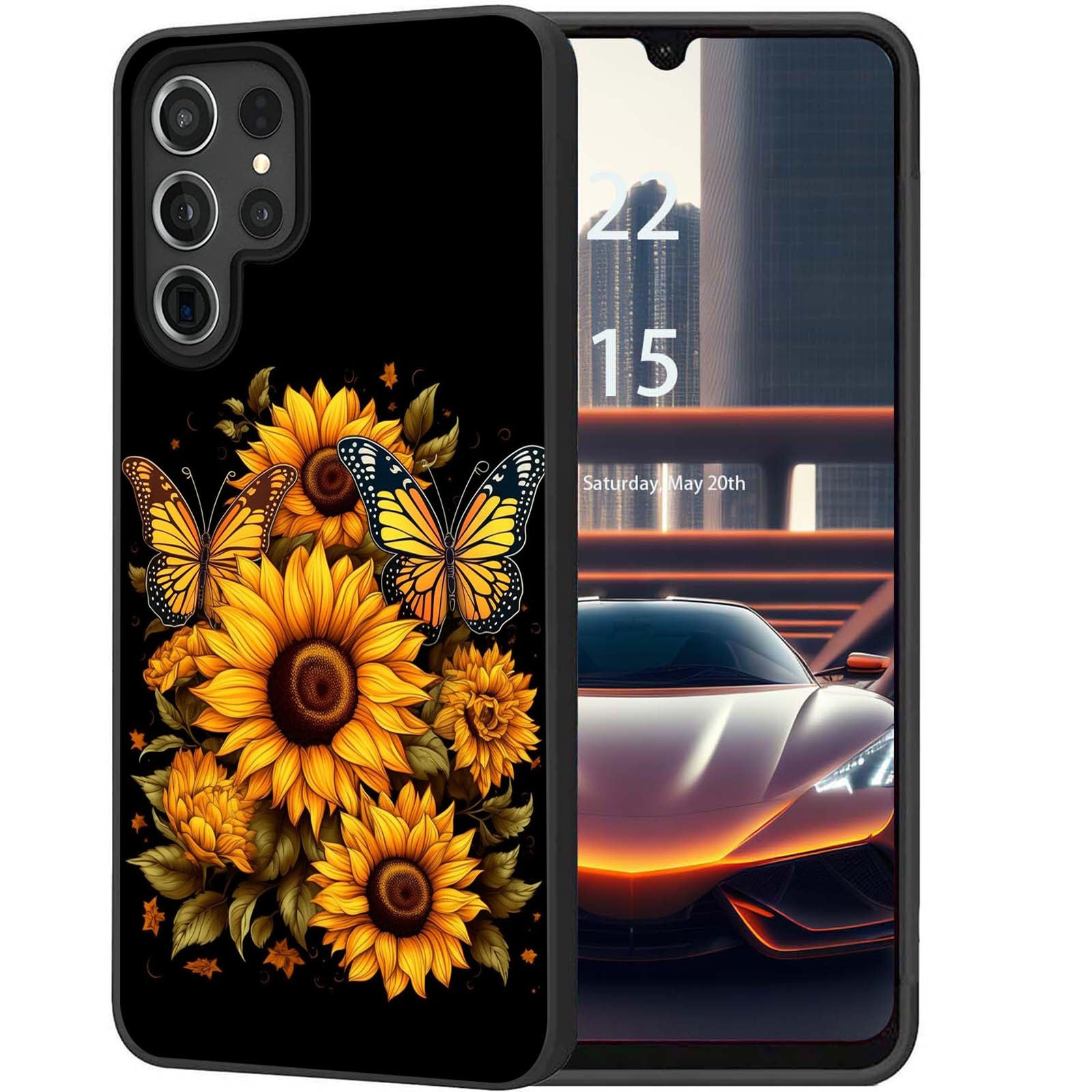 DHEEBFWE for Samsung Galaxy S25 Ultra Case,Slim Shock-Absorption Anti-Scratch Soft Shell Cover,Unique Sunflower Butterfly Design
