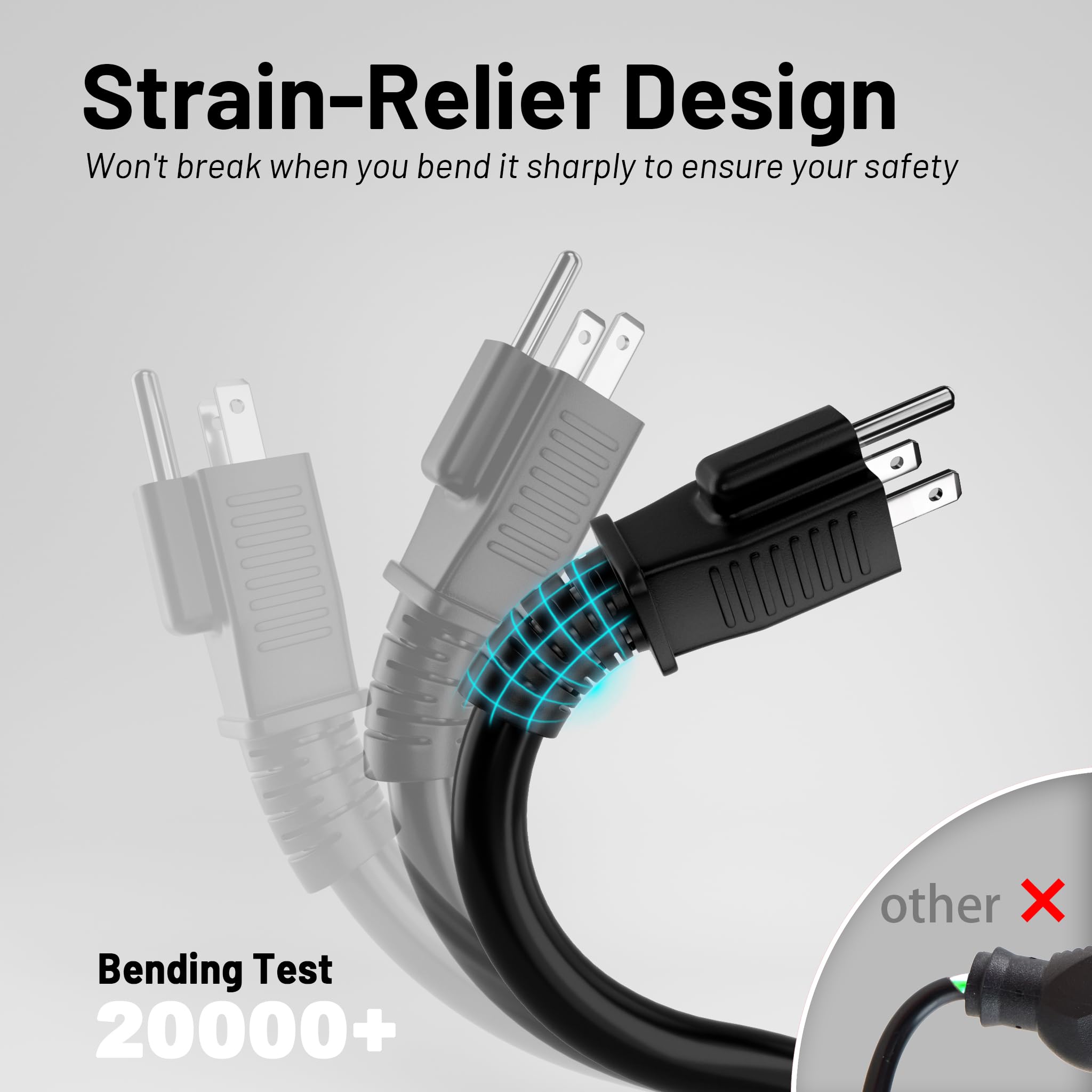 16/3 Black Indoor Outdoor Extension Cord 10 Ft Waterproof, Heavy Duty Extension Cord With 3 Prong Grounded Plug,13A 1625W 16Awg