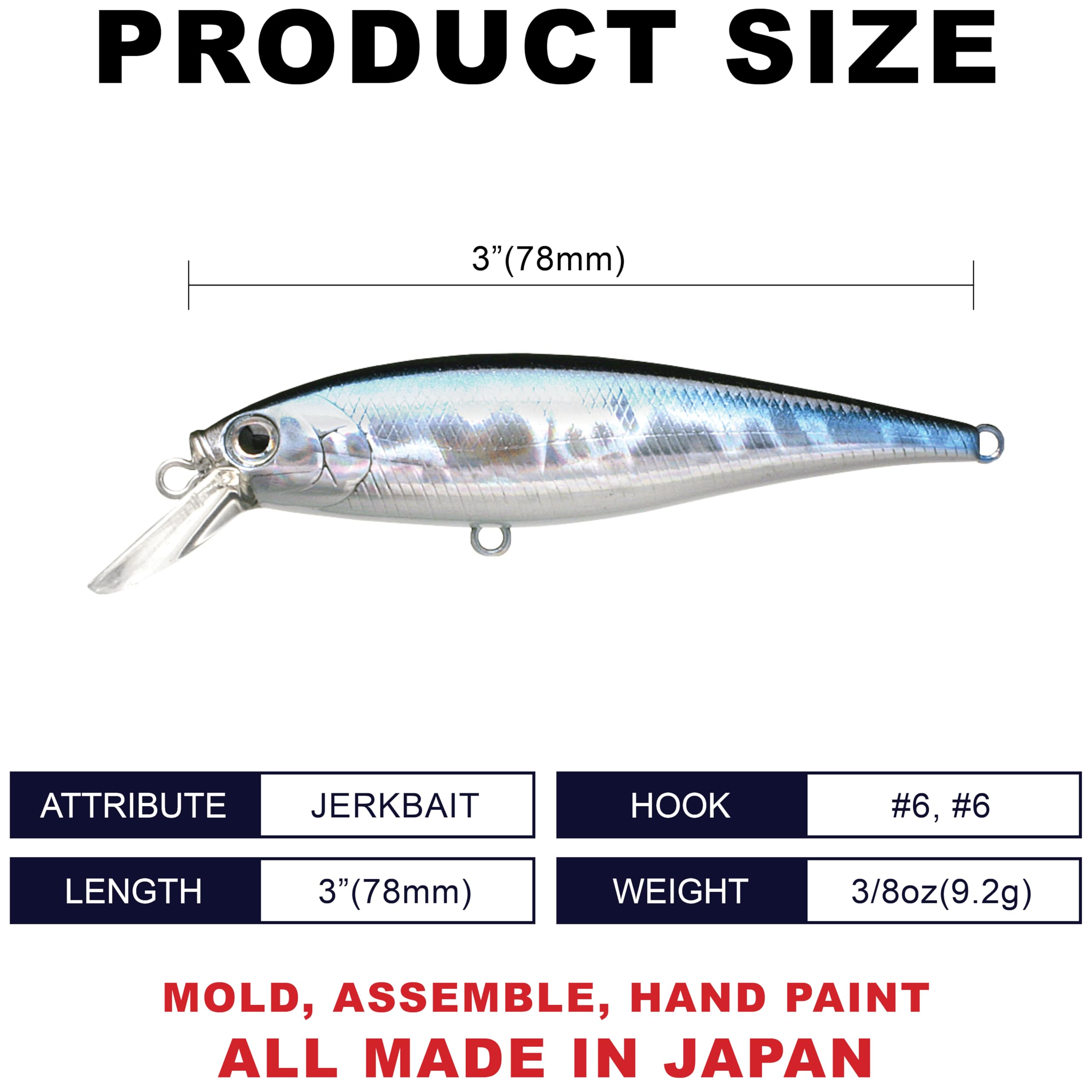 Lucky Craft Pointer 78Sp Fishing Lures, 3 Freshwater Bass & Trout Lures, Suspending 4Ft-5Ft Depth, Jerkbait, Bass Fishing Gear A